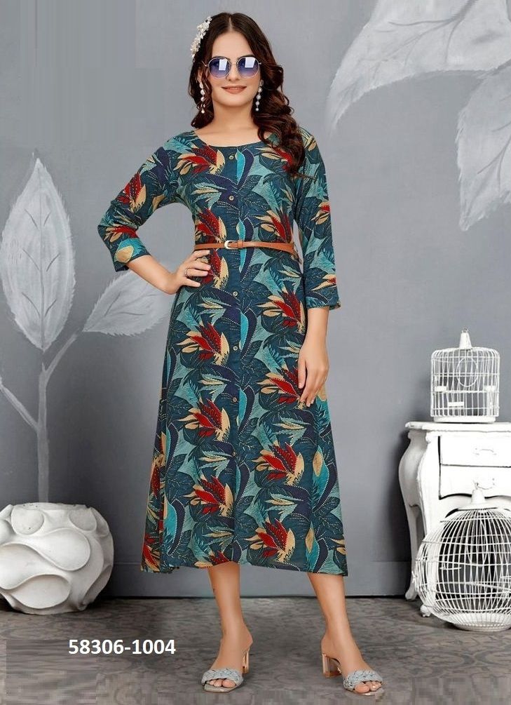MANYA 1 - Catalog # 58306 (Set of 5 Readymade Women's Kurtis / Tops) by Brand POONAM DESIGNER