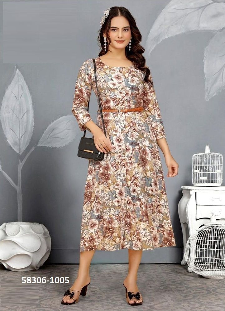MANYA 1 - Catalog # 58306 (Set of 5 Readymade Women's Kurtis / Tops) by Brand POONAM DESIGNER