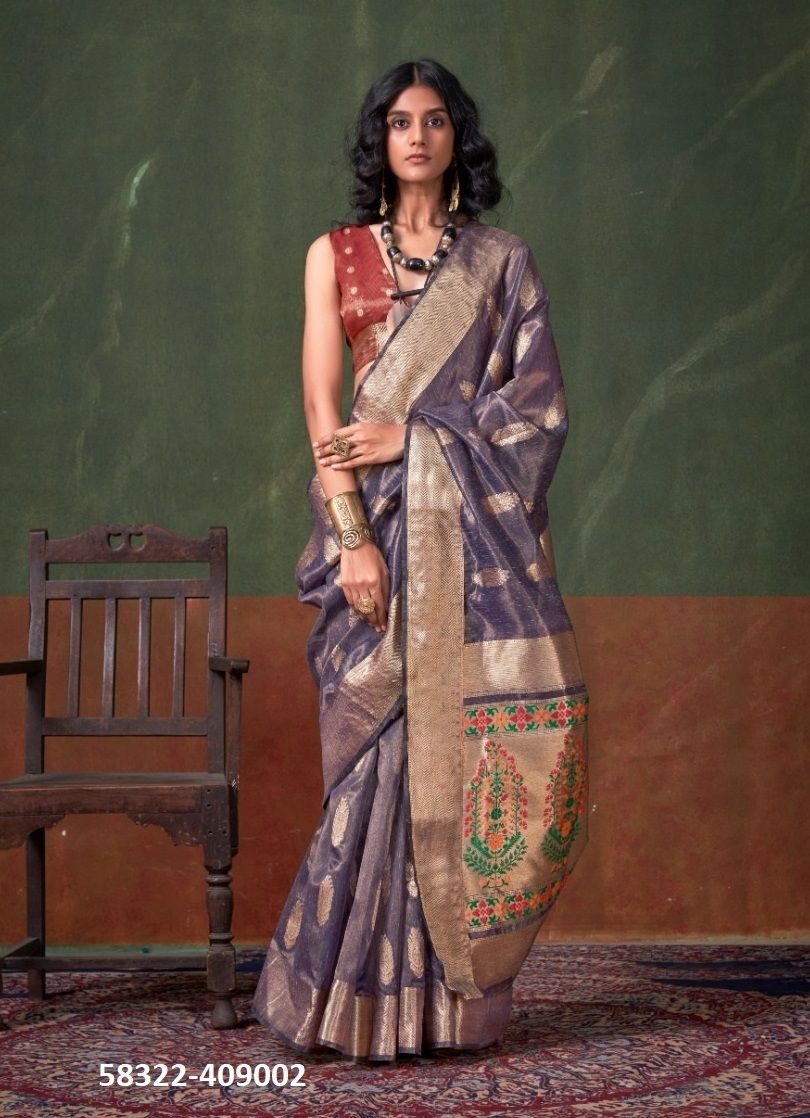 KORRA SIGNATURE TISSUE - Catalog # 58322 (Set of 6 Sarees) by Brand RAJTEX FABRICS