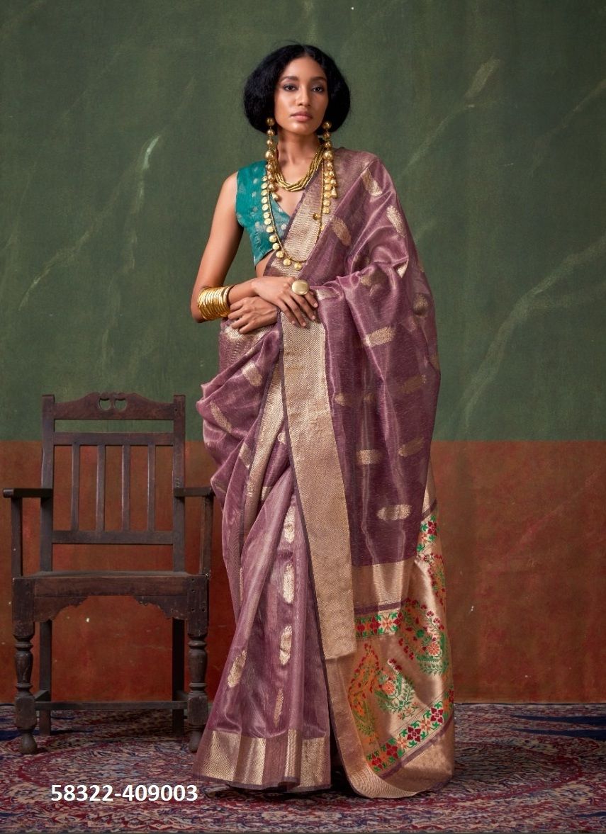 KORRA SIGNATURE TISSUE - Catalog # 58322 (Set of 6 Sarees) by Brand RAJTEX FABRICS