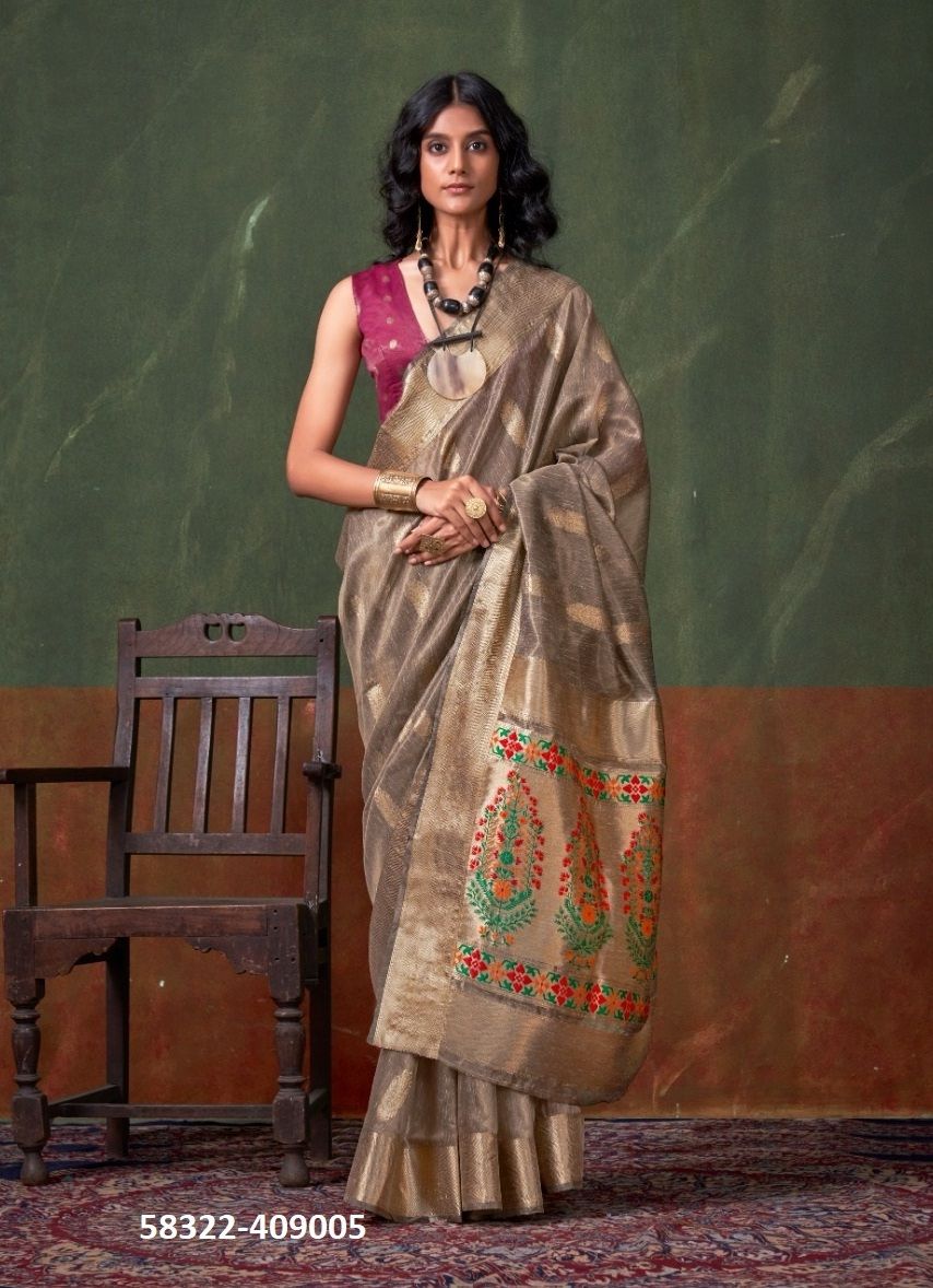 KORRA SIGNATURE TISSUE - Catalog # 58322 (Set of 6 Sarees) by Brand RAJTEX FABRICS