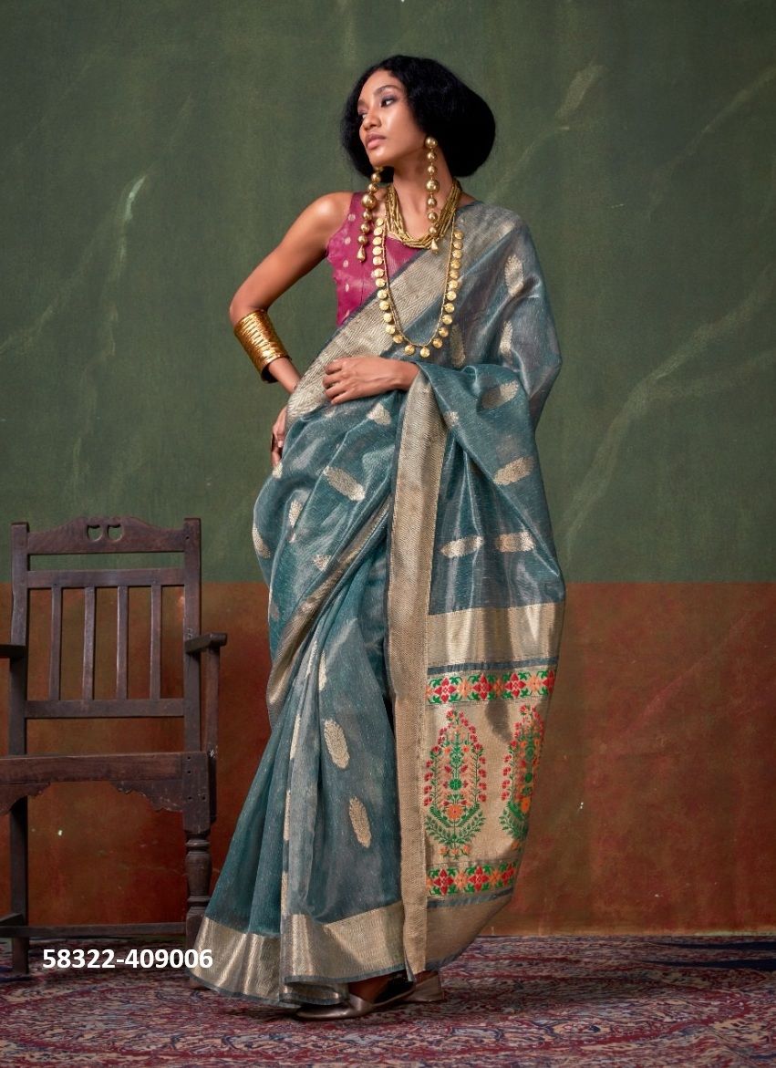 KORRA SIGNATURE TISSUE - Catalog # 58322 (Set of 6 Sarees) by Brand RAJTEX FABRICS