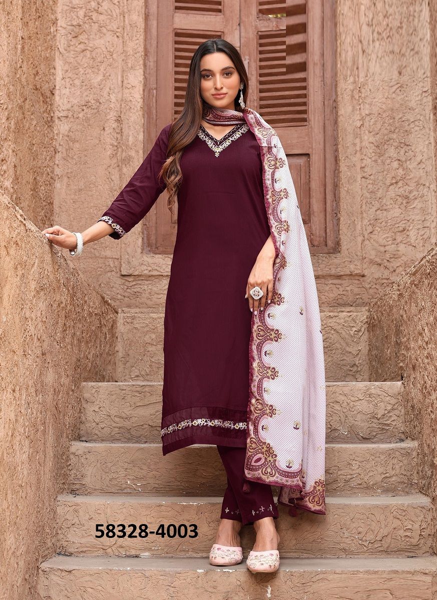 NAKASHI - Catalog # 58328 (Set of 4 Readymade Salwar Suits) by Brand KADLEE FASHION