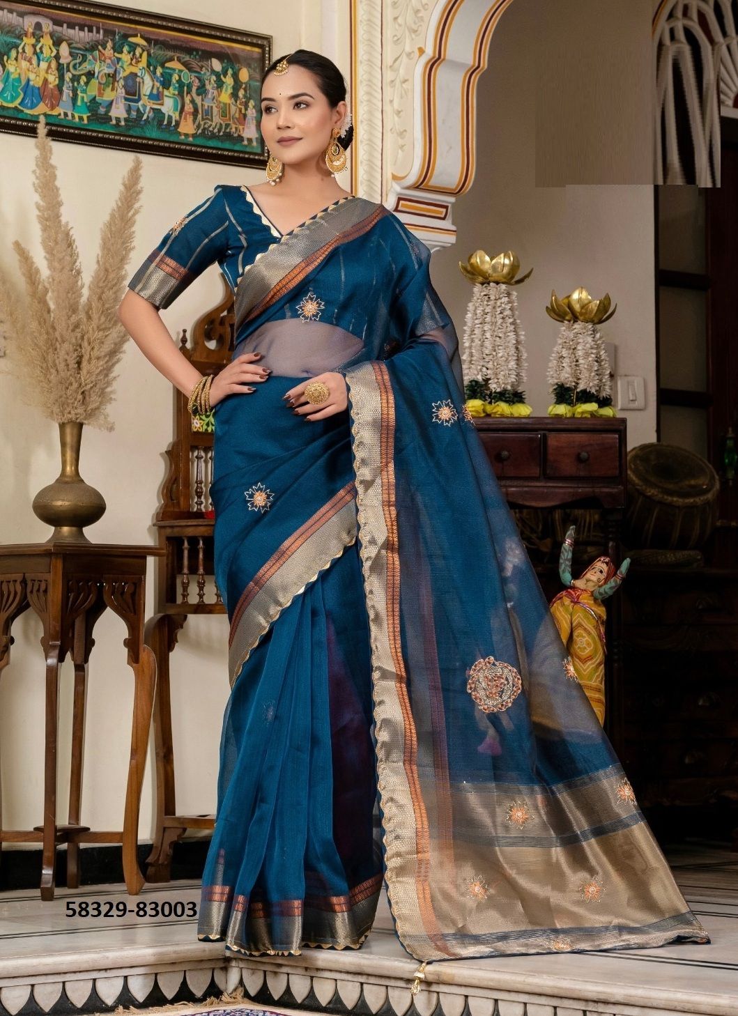 RESHA - Catalog # 58329 (Set of 4 Sarees) by Brand S-ETHNIC LIFESTYLE