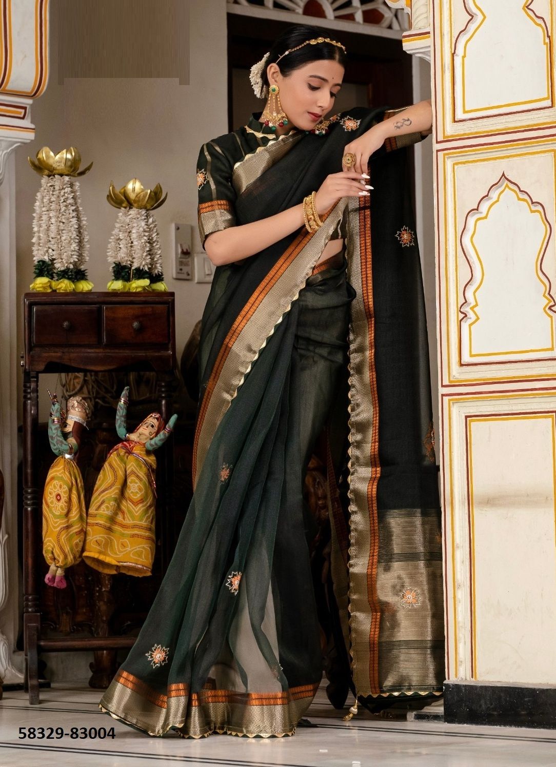 RESHA - Catalog # 58329 (Set of 4 Sarees) by Brand S-ETHNIC LIFESTYLE