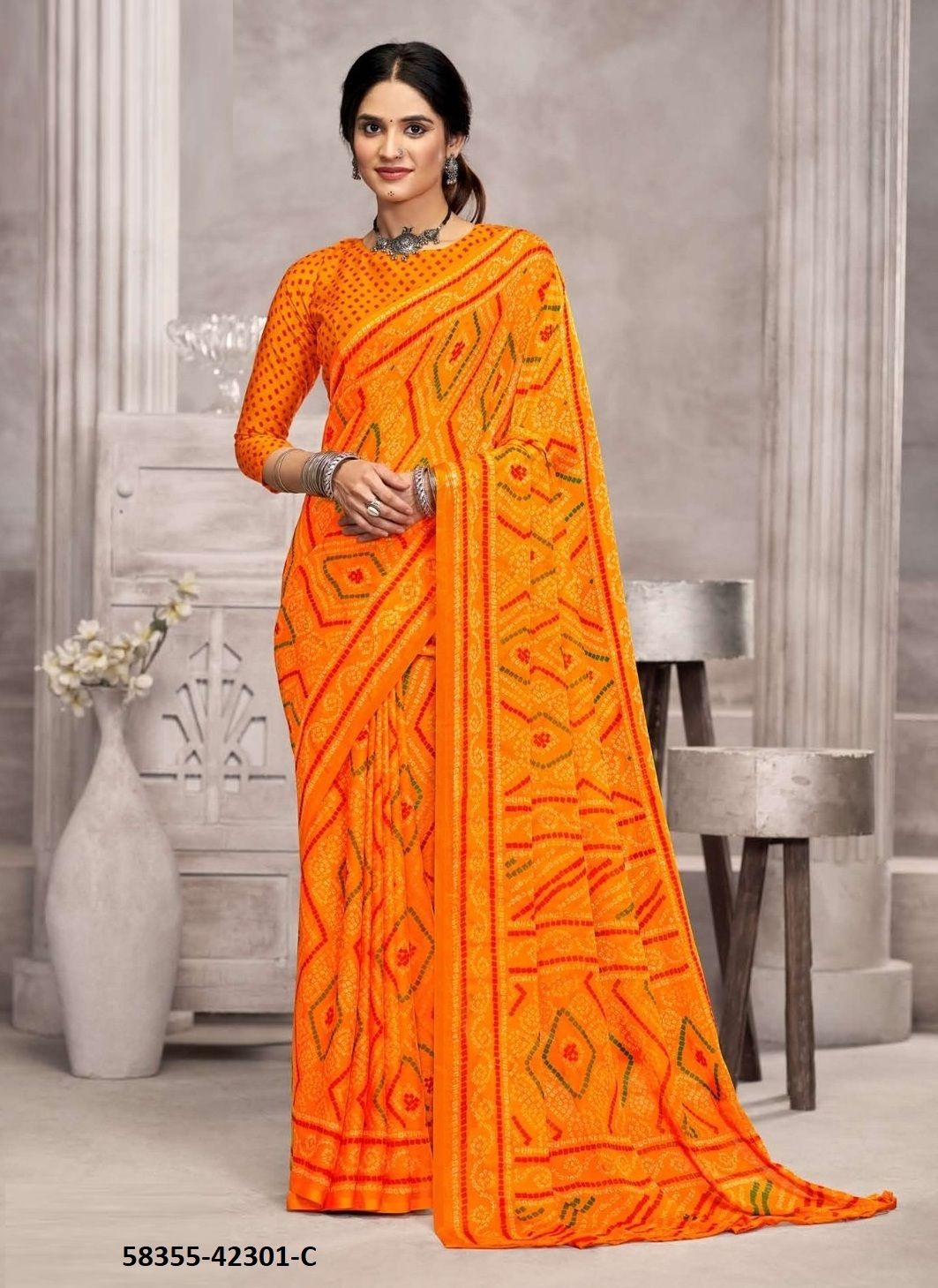 STAR CHIFFON 194 - Catalog # 58355 (Set of 12 Sarees) by Brand RUCHI SAREES