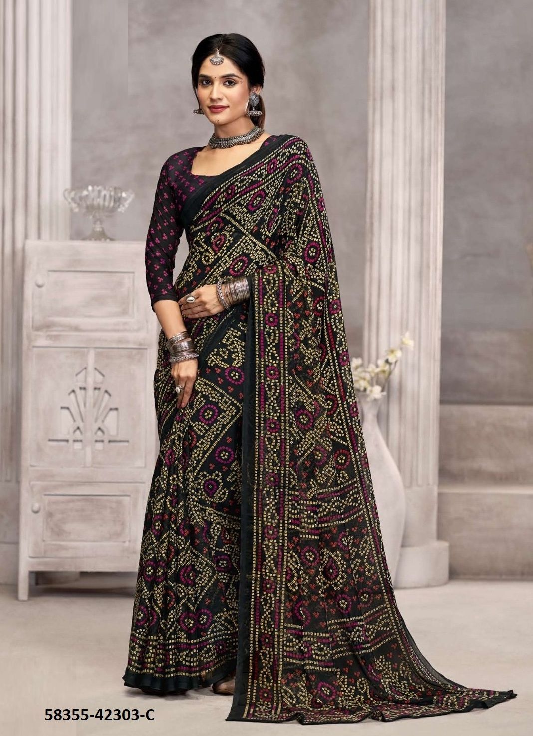 STAR CHIFFON 194 - Catalog # 58355 (Set of 12 Sarees) by Brand RUCHI SAREES