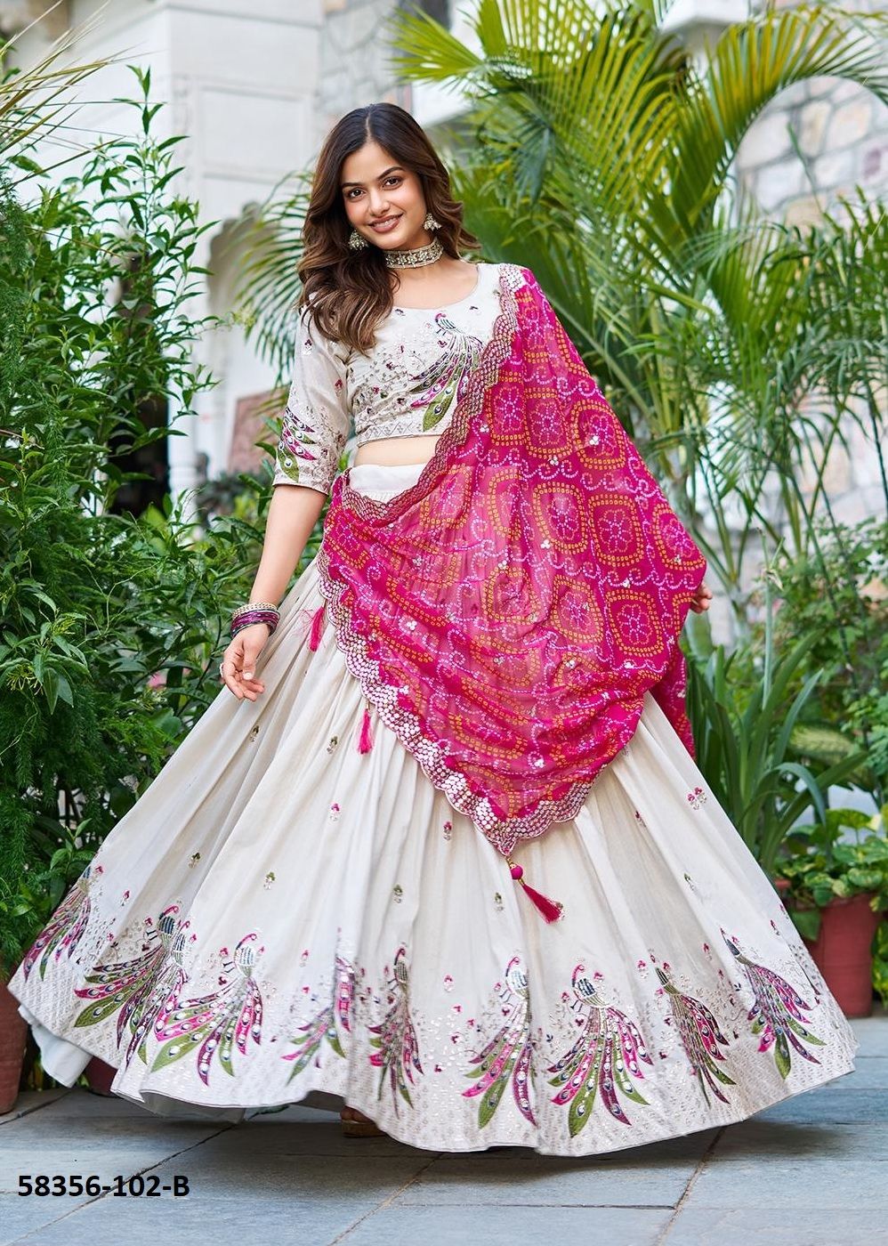 BANDHEJ DUPATTA 102 - Catalog # 58356 (Set of 2 Readymade Lehengas) by Brand STROLLAY ®