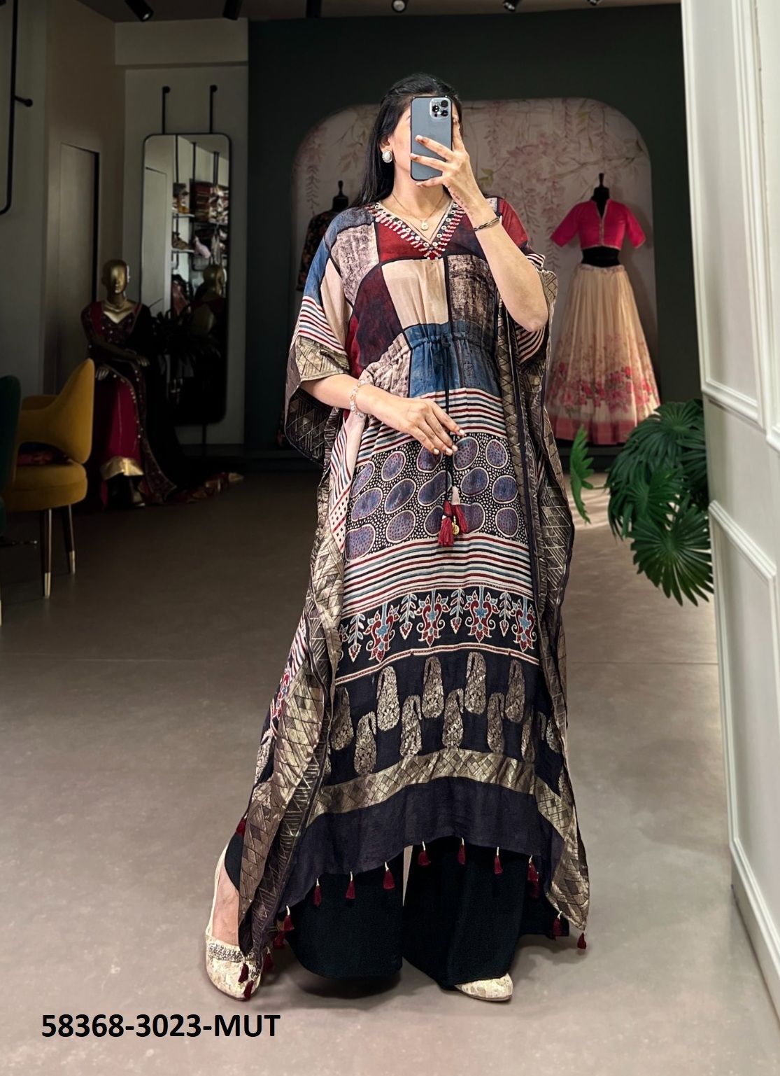 GAJJI SILK KAFTANS - Catalog # 58368 (Set of 4 Kaftans / Ponchos) by Brand STROLLAY ®
