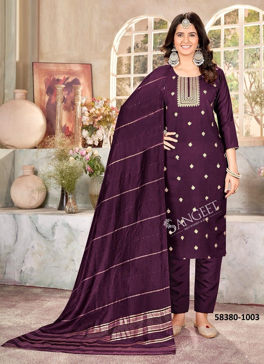 SHAKTI 2 - Catalog # 58380 (Set of 6 Readymade Salwar Suits) by Brand SANGEET