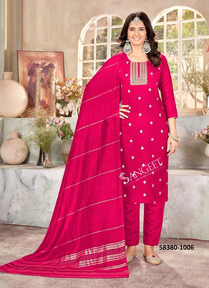 SHAKTI 2 - Catalog # 58380 (Set of 6 Readymade Salwar Suits) by Brand SANGEET