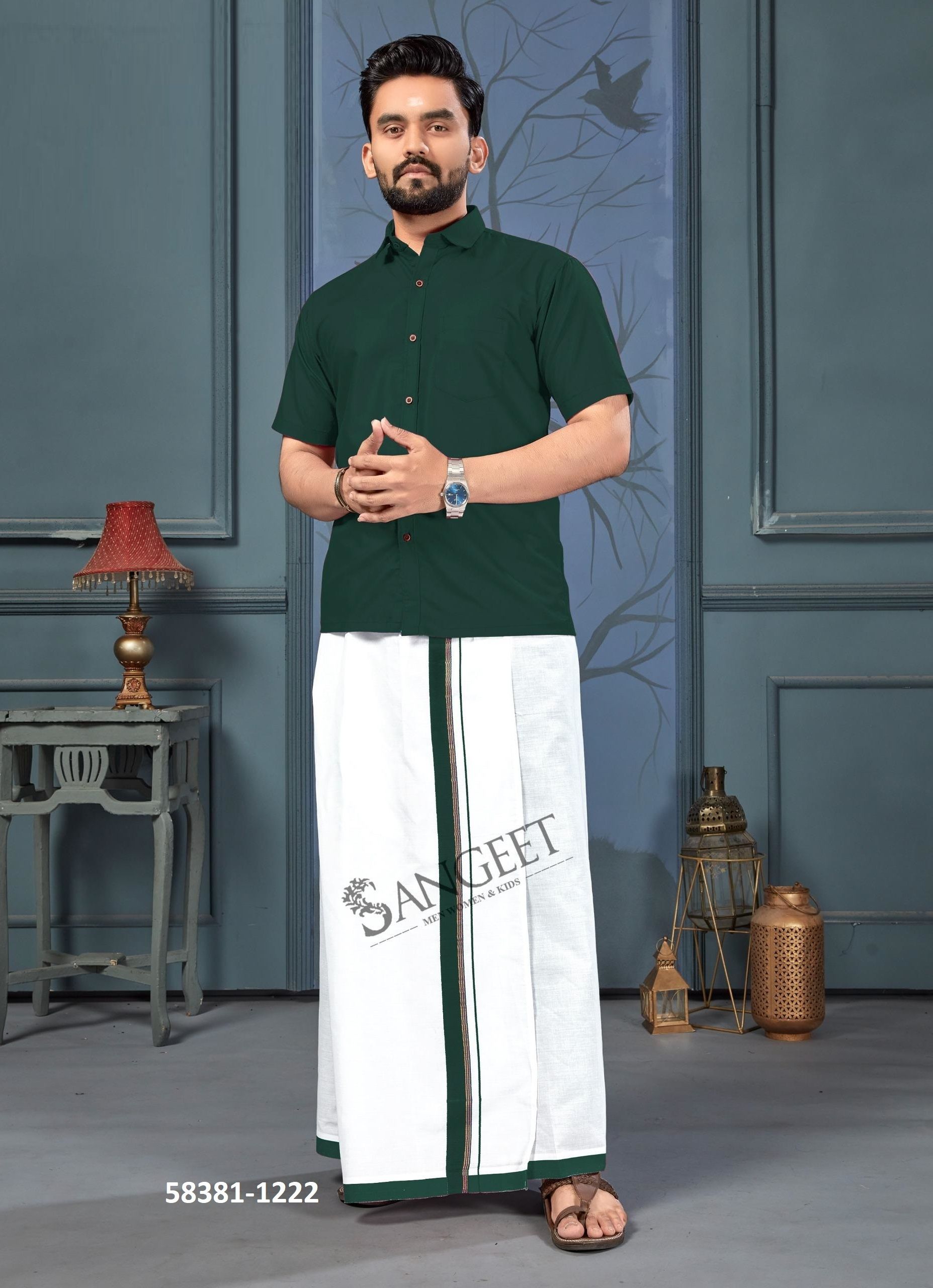NAMMA CHENNAI [SHIRT + VESTI] - Catalog # 58381 (Set of 8 Men's Ethnic Wear) by Brand SANGEET
