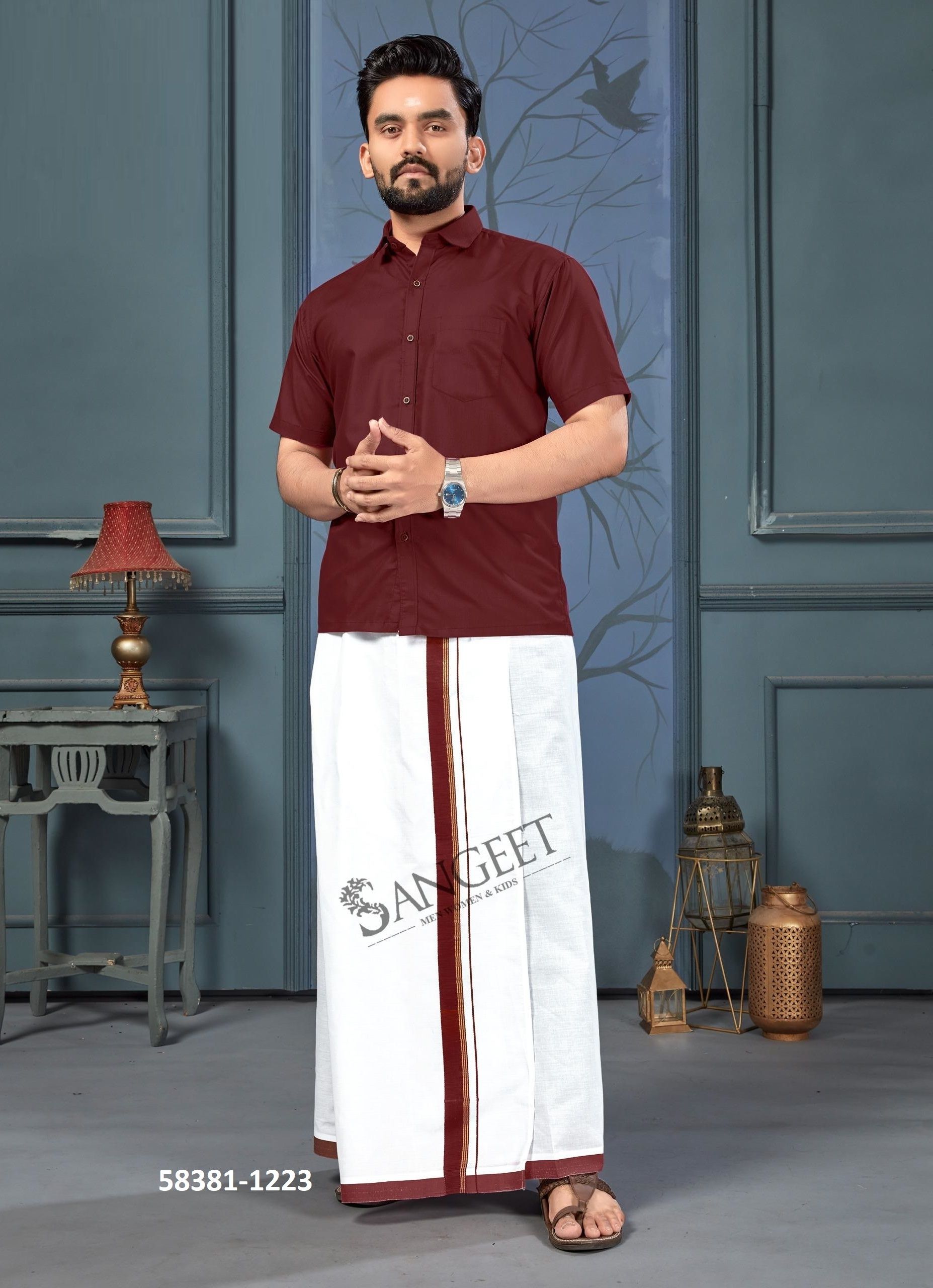 NAMMA CHENNAI [SHIRT + VESTI] - Catalog # 58381 (Set of 8 Men's Ethnic Wear) by Brand SANGEET