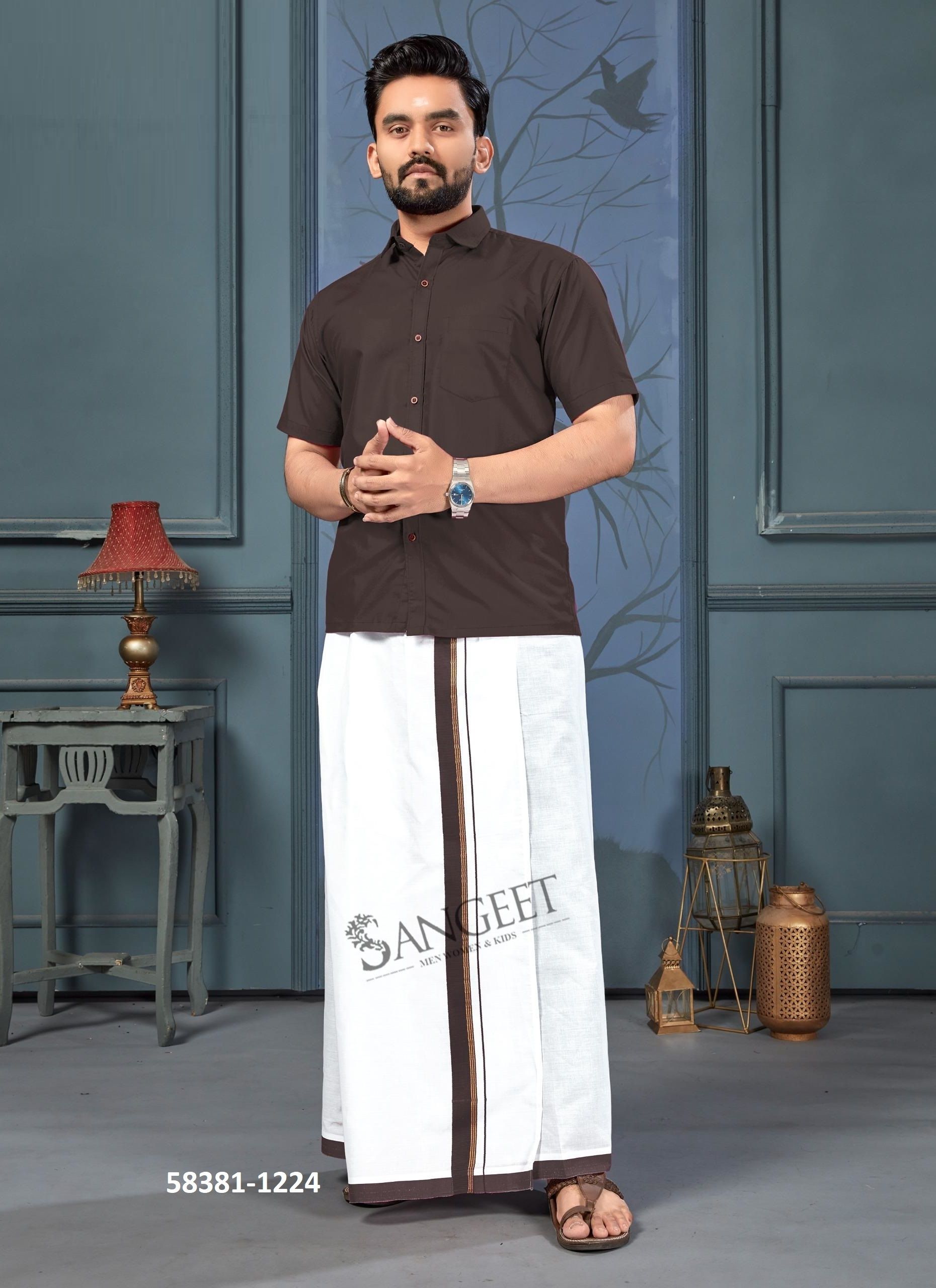 NAMMA CHENNAI [SHIRT + VESTI] - Catalog # 58381 (Set of 8 Men's Ethnic Wear) by Brand SANGEET