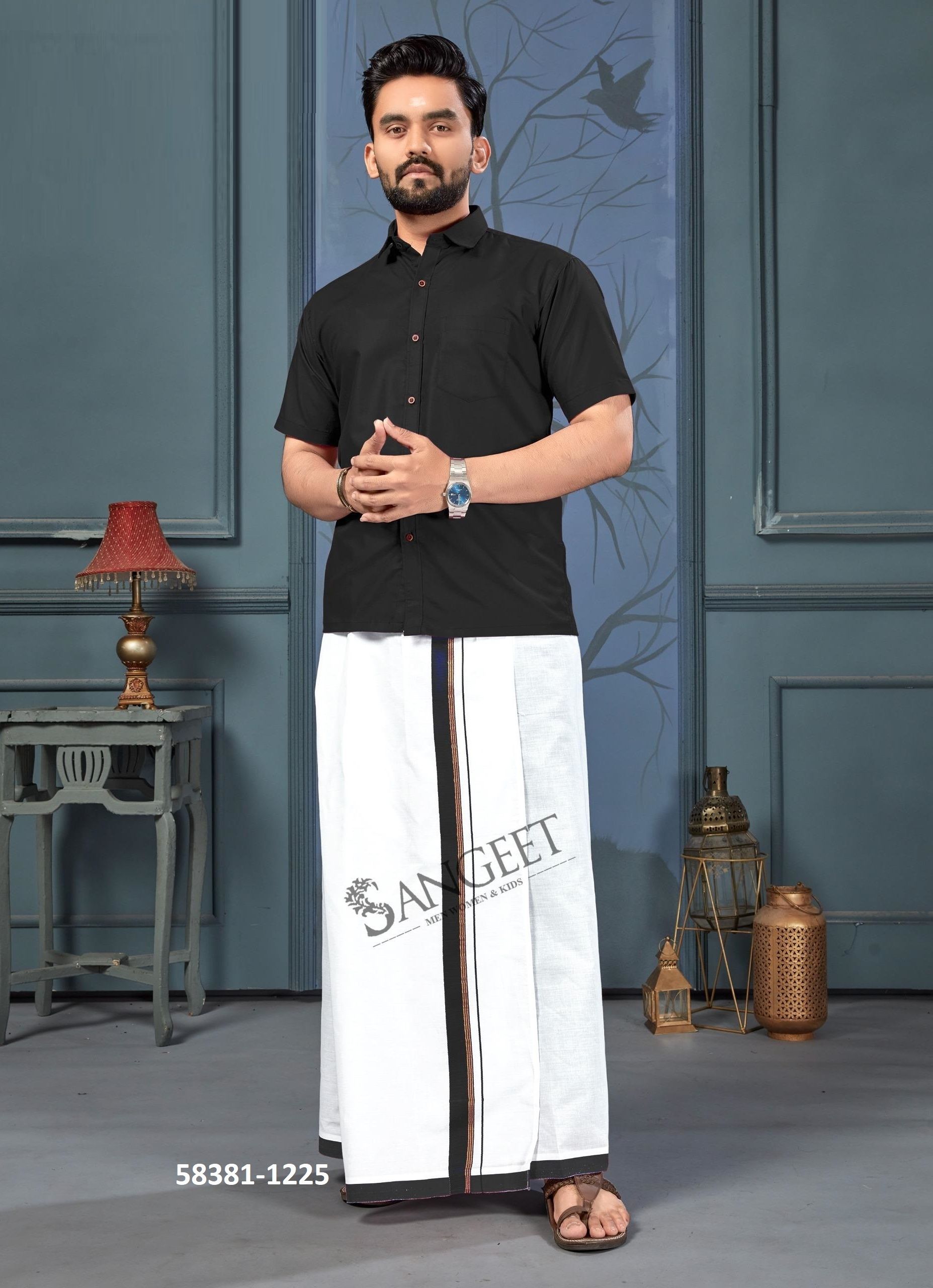 NAMMA CHENNAI [SHIRT + VESTI] - Catalog # 58381 (Set of 8 Men's Ethnic Wear) by Brand SANGEET
