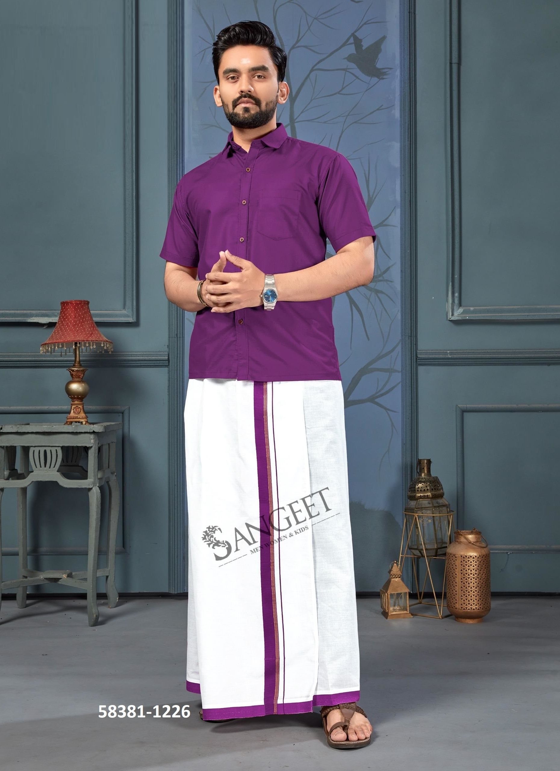 NAMMA CHENNAI [SHIRT + VESTI] - Catalog # 58381 (Set of 8 Men's Ethnic Wear) by Brand SANGEET