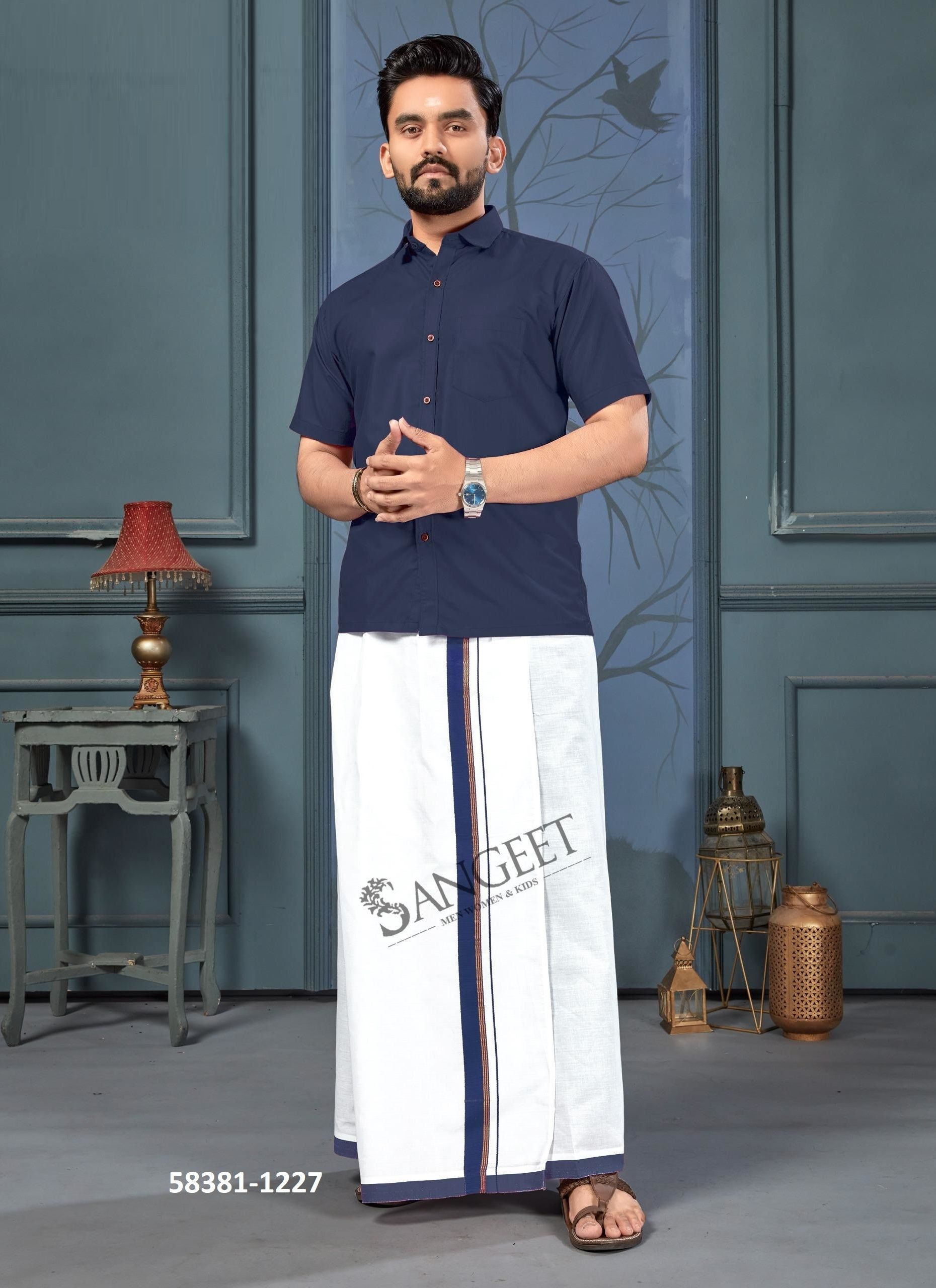 NAMMA CHENNAI [SHIRT + VESTI] - Catalog # 58381 (Set of 8 Men's Ethnic Wear) by Brand SANGEET