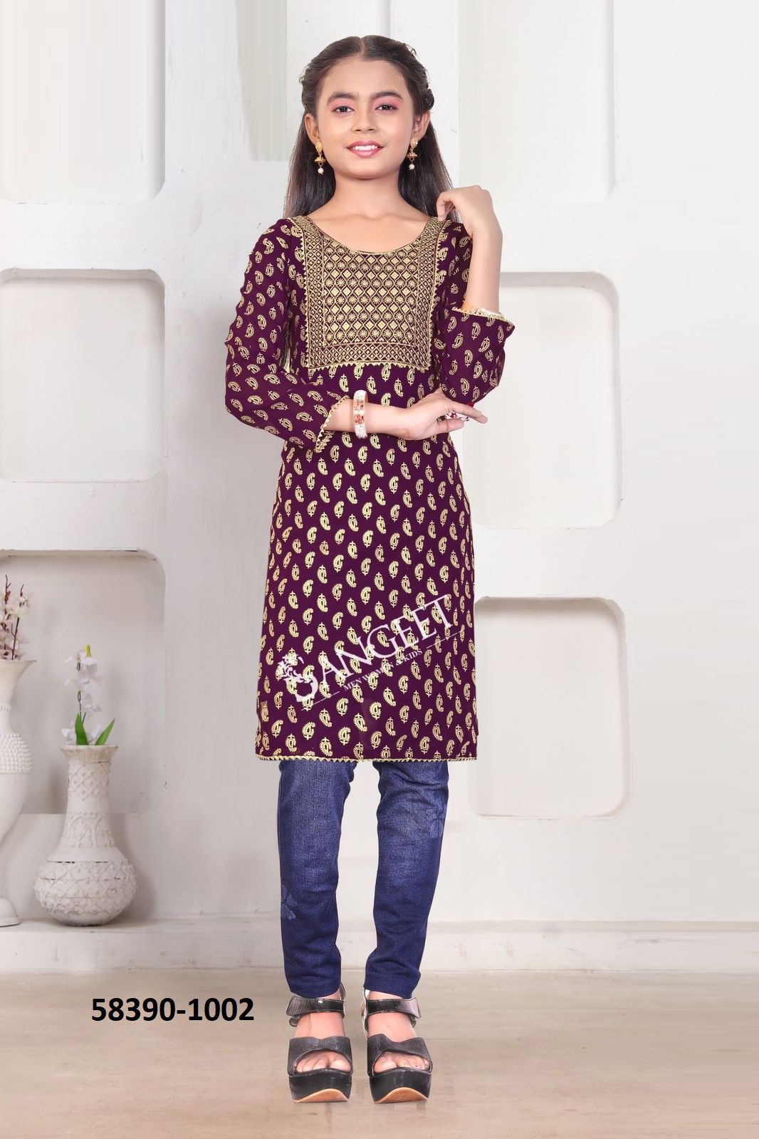 GIRISHMA KIDS - Catalog # 58390 (Set of 6 Readymade Women's Kurtis / Tops) by Brand SANGEET