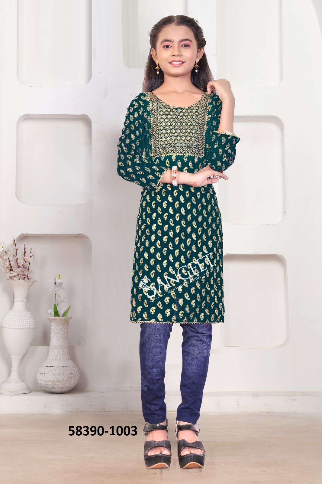 GIRISHMA KIDS - Catalog # 58390 (Set of 6 Readymade Women's Kurtis / Tops) by Brand SANGEET