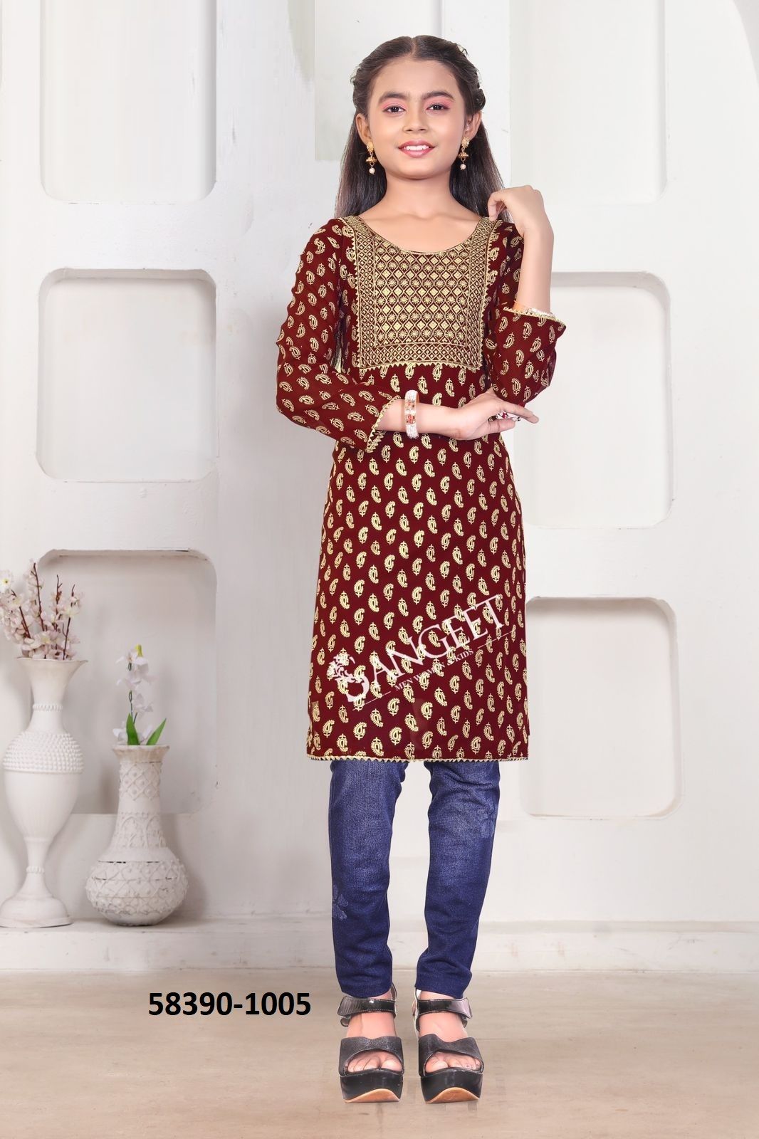 GIRISHMA KIDS - Catalog # 58390 (Set of 6 Readymade Women's Kurtis / Tops) by Brand SANGEET