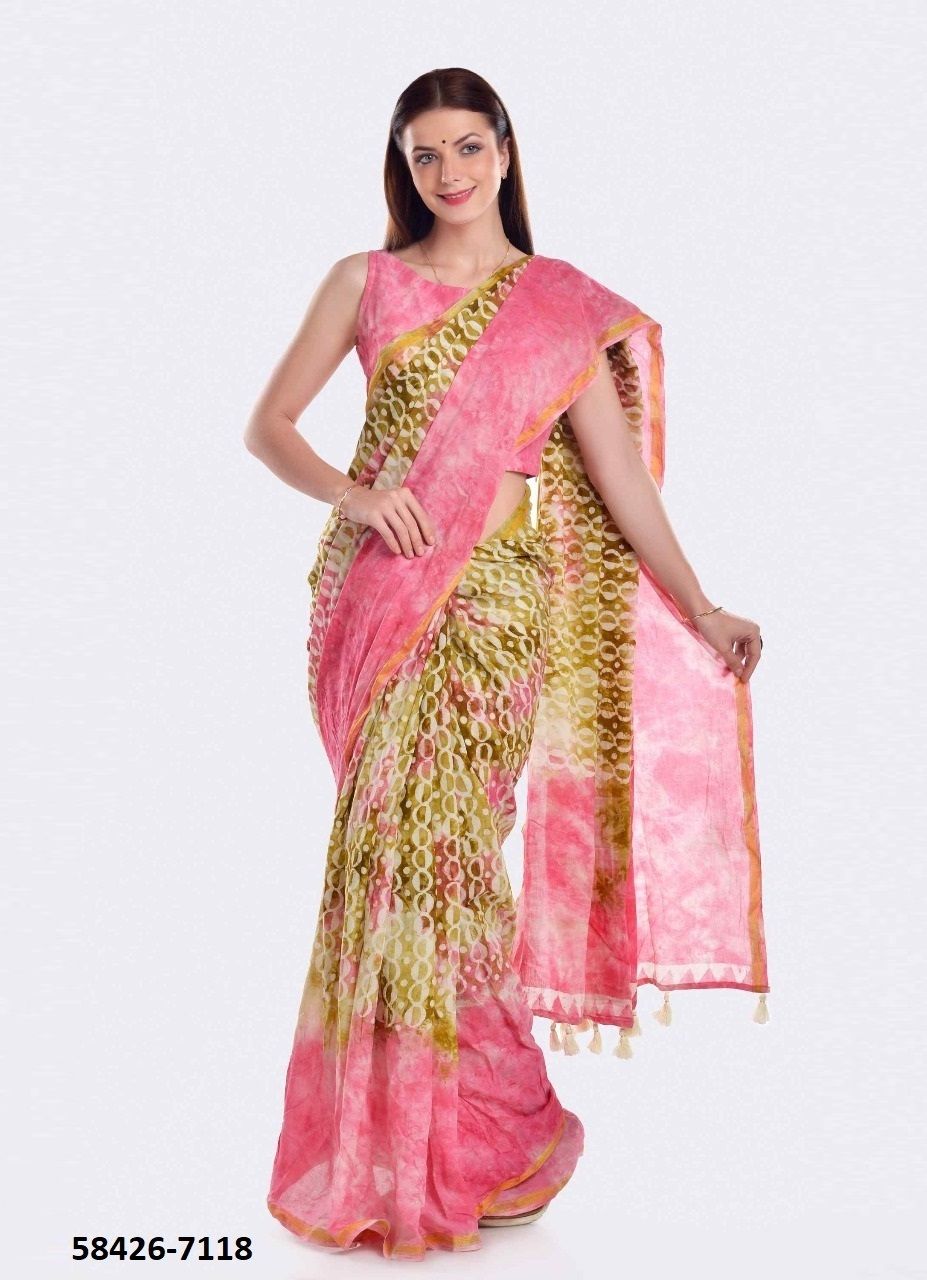 VISCOSE MUL-MUL BATIK PRINT - Catalog # 58426 (Set of 9 Sarees) by Brand MONO POLEY VISCOSE MUL-MUL BATIK PRINT - Catalog # 58426 (Set of 9 Sarees) by Brand MONO POLEY