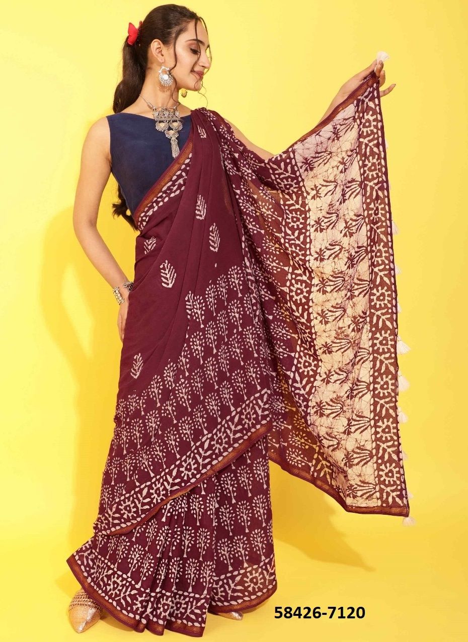 VISCOSE MUL-MUL BATIK PRINT - Catalog # 58426 (Set of 9 Sarees) by Brand MONO POLEY VISCOSE MUL-MUL BATIK PRINT - Catalog # 58426 (Set of 9 Sarees) by Brand MONO POLEY