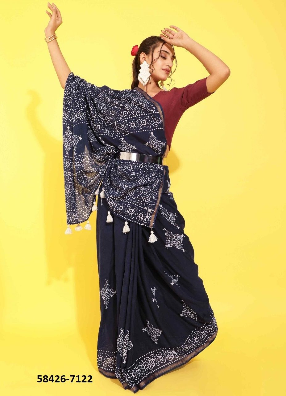 VISCOSE MUL-MUL BATIK PRINT - Catalog # 58426 (Set of 9 Sarees) by Brand MONO POLEY VISCOSE MUL-MUL BATIK PRINT - Catalog # 58426 (Set of 9 Sarees) by Brand MONO POLEY