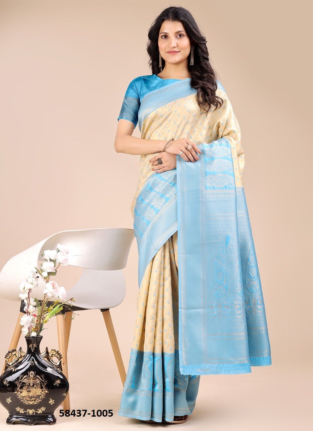 AURA SILK 2 - Catalog # 58437 (Set of 6 Sarees) by Brand DESI MUSE