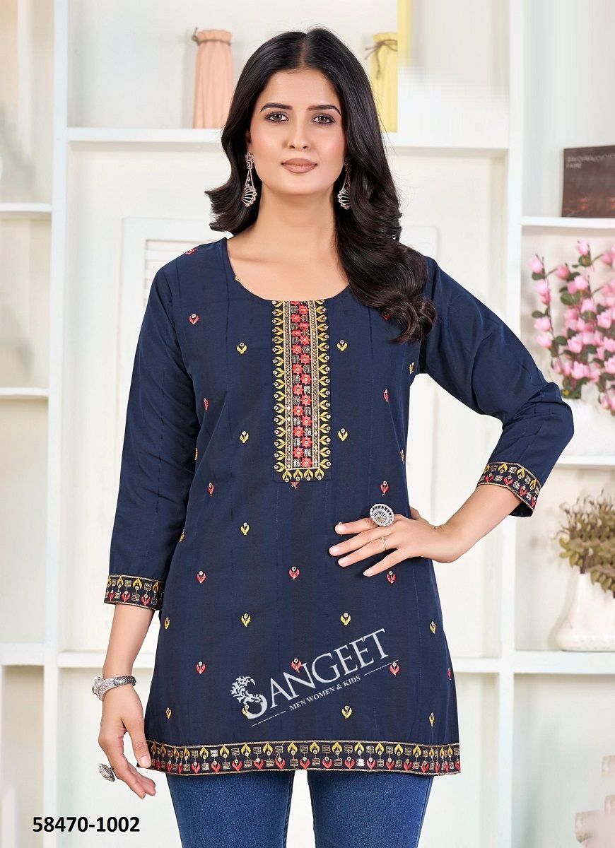 KANIKA - Catalog # 58470 (Set of 8 Readymade Women's Kurtis / Tops) by Brand SANGEET