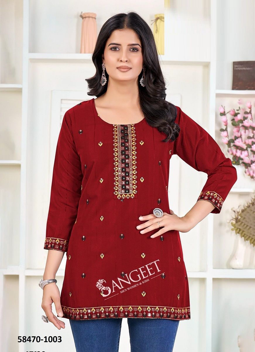 KANIKA - Catalog # 58470 (Set of 8 Readymade Women's Kurtis / Tops) by Brand SANGEET