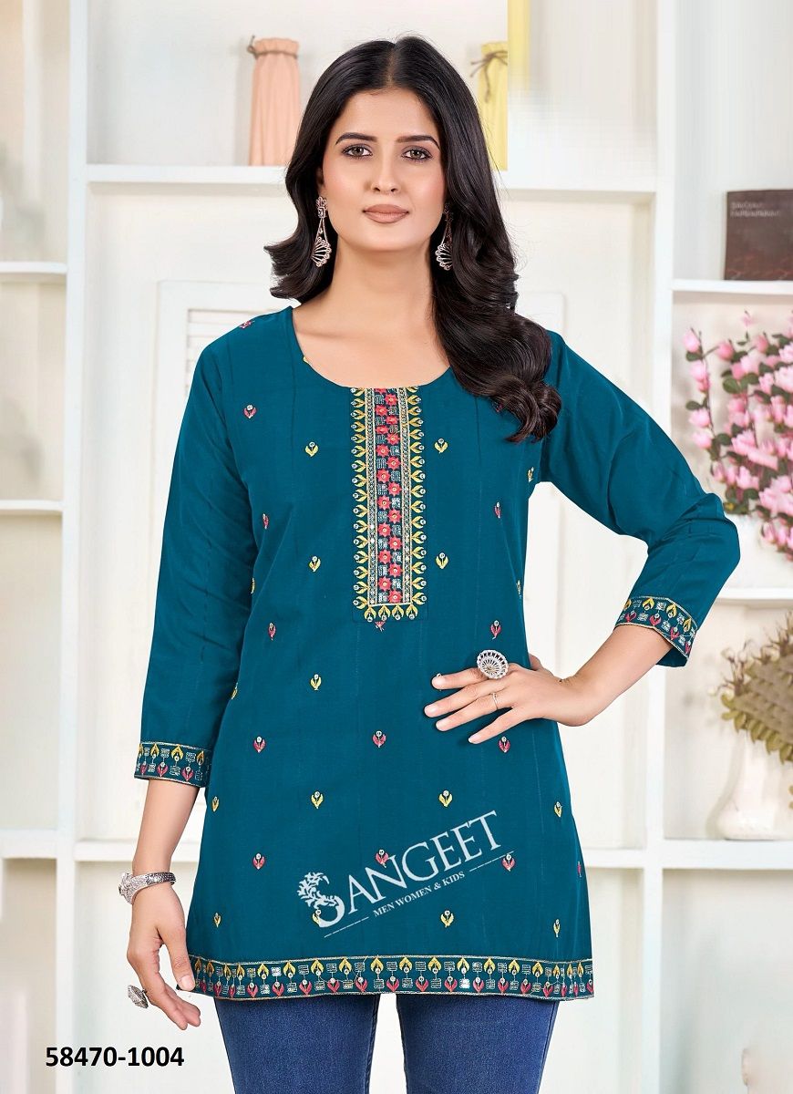 KANIKA - Catalog # 58470 (Set of 8 Readymade Women's Kurtis / Tops) by Brand SANGEET