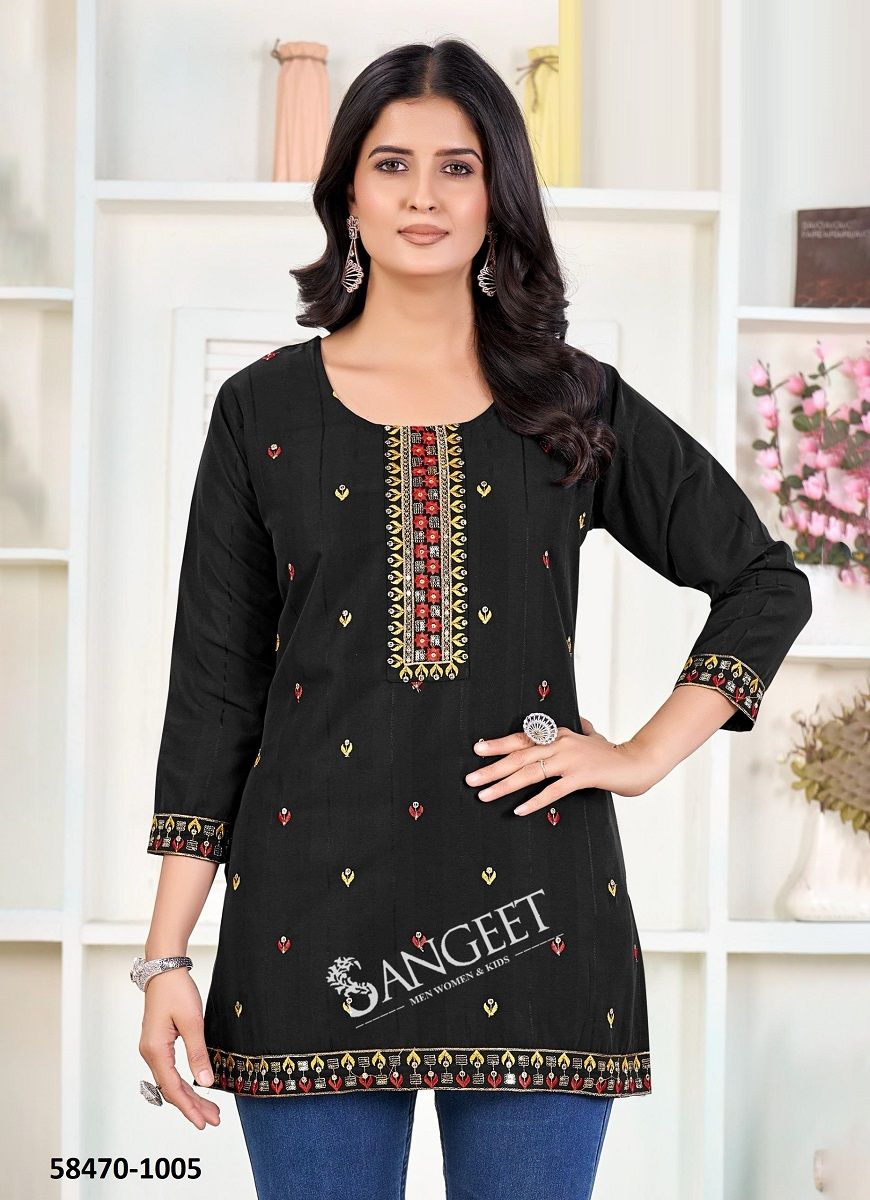 KANIKA - Catalog # 58470 (Set of 8 Readymade Women's Kurtis / Tops) by Brand SANGEET