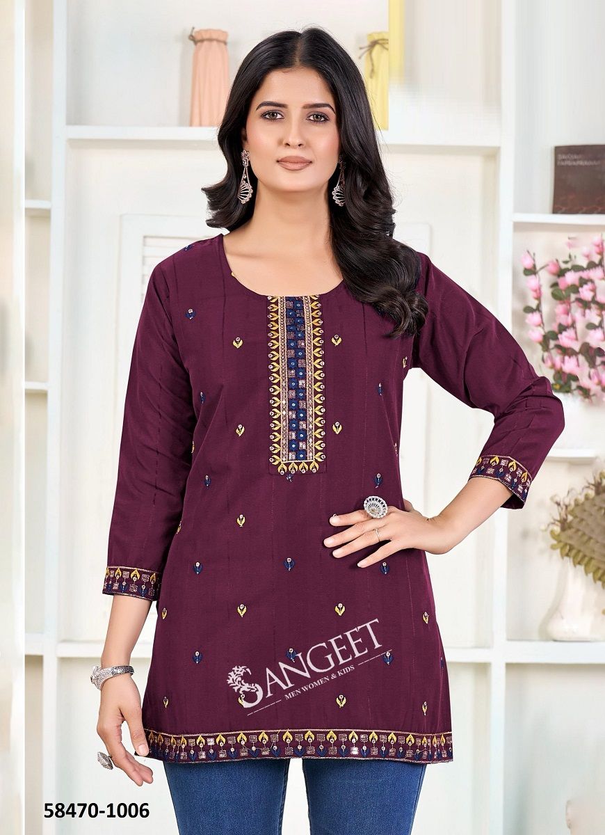KANIKA - Catalog # 58470 (Set of 8 Readymade Women's Kurtis / Tops) by Brand SANGEET