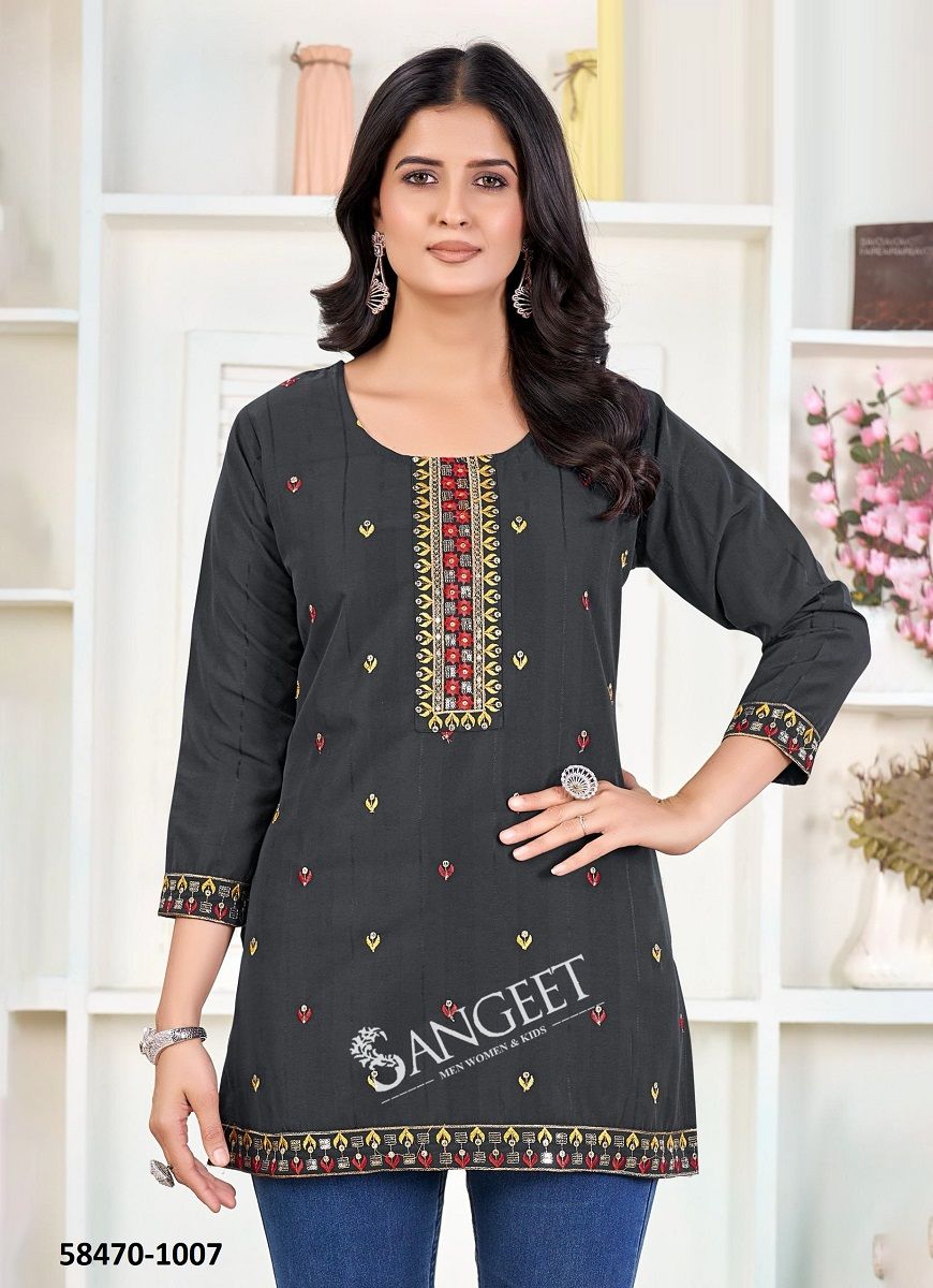 KANIKA - Catalog # 58470 (Set of 8 Readymade Women's Kurtis / Tops) by Brand SANGEET