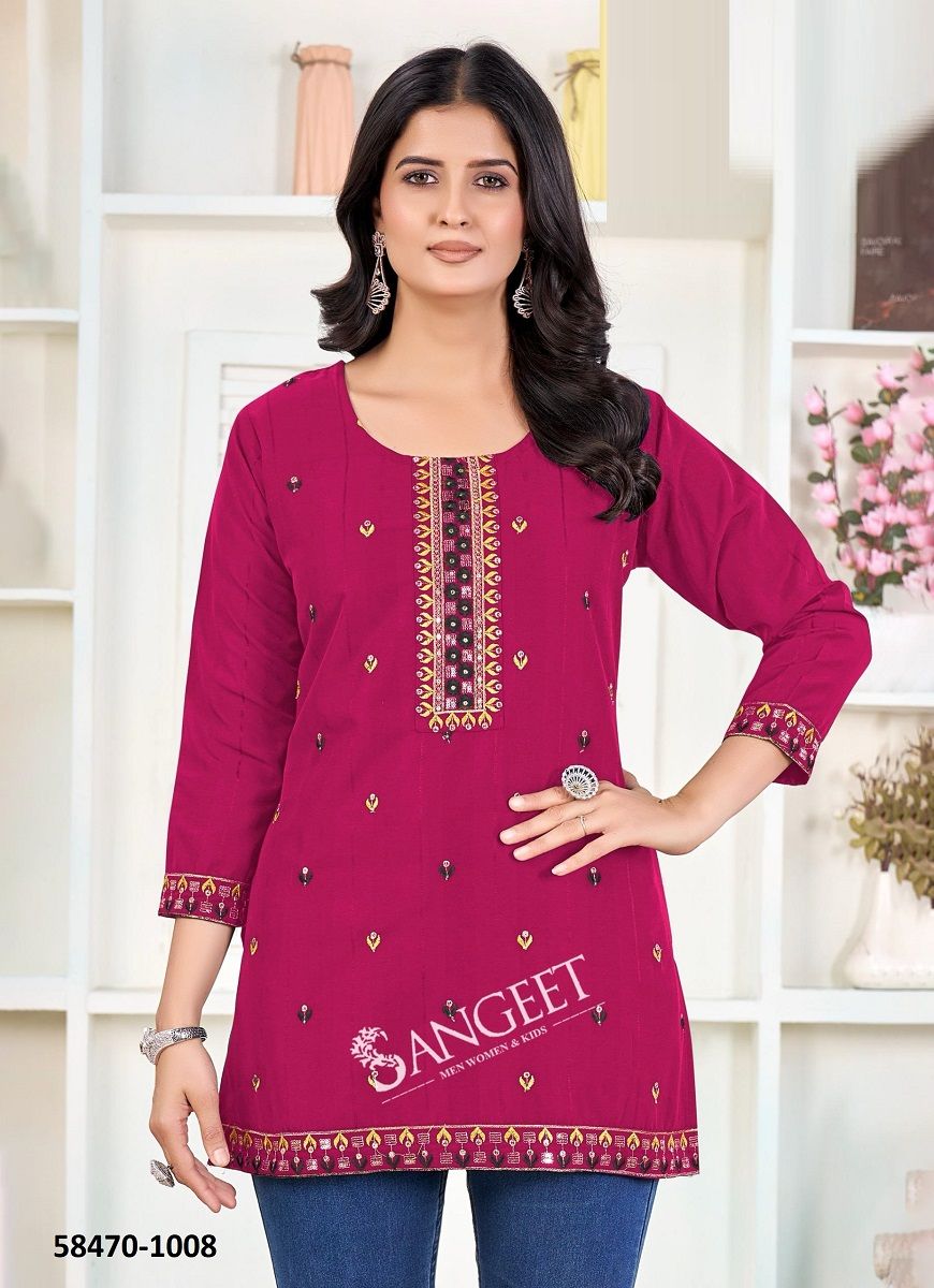 KANIKA - Catalog # 58470 (Set of 8 Readymade Women's Kurtis / Tops) by Brand SANGEET