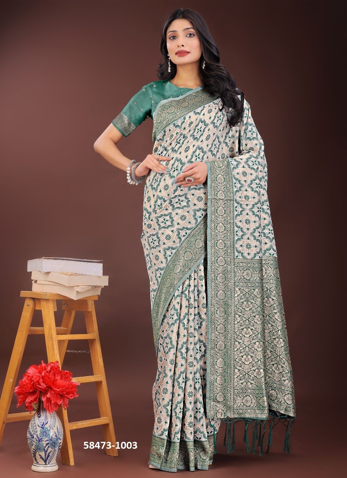 LINEN QUEEN 2 - Catalog # 58473 (Set of 4 Sarees) by Brand DESI MUSE