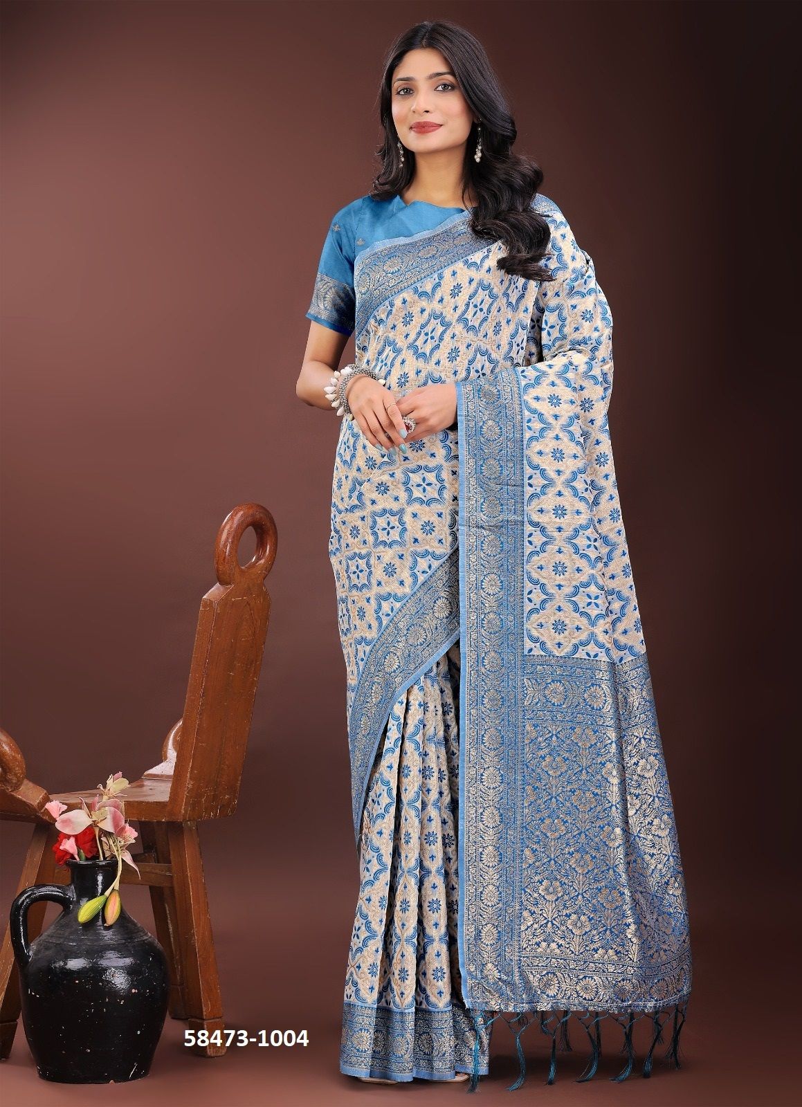 LINEN QUEEN 2 - Catalog # 58473 (Set of 4 Sarees) by Brand DESI MUSE