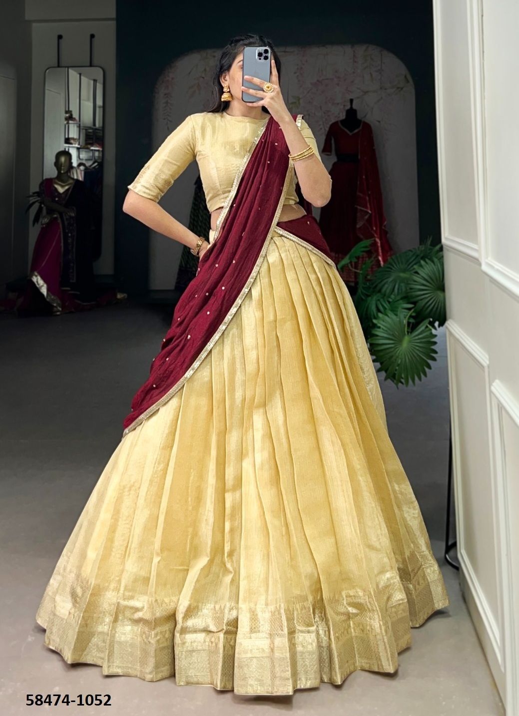 KESARIYA - Catalog # 58474 (Set of 4 Semi-Stitched Lehengas) by Brand DESI MUSE