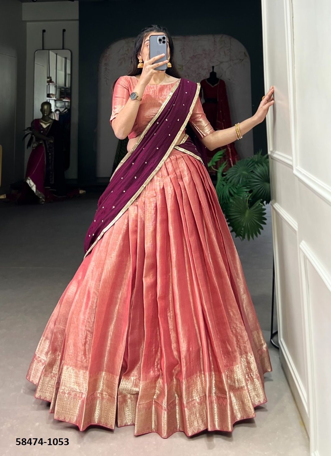 KESARIYA - Catalog # 58474 (Set of 4 Semi-Stitched Lehengas) by Brand DESI MUSE