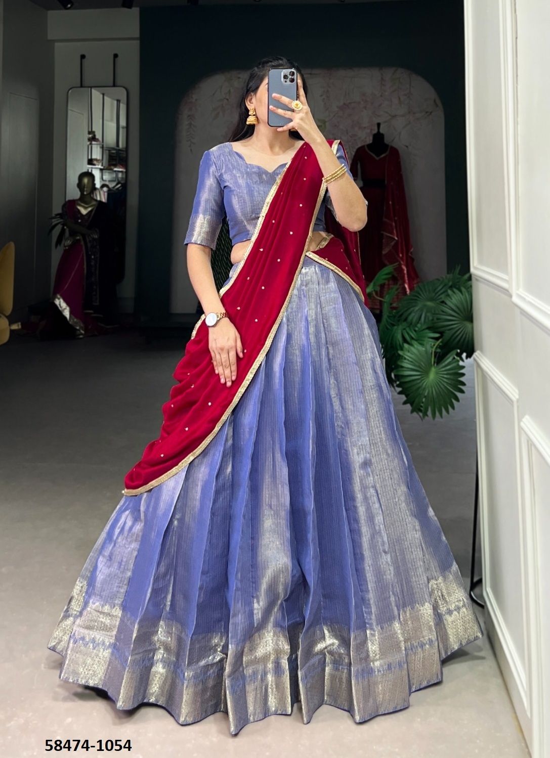 KESARIYA - Catalog # 58474 (Set of 4 Semi-Stitched Lehengas) by Brand DESI MUSE