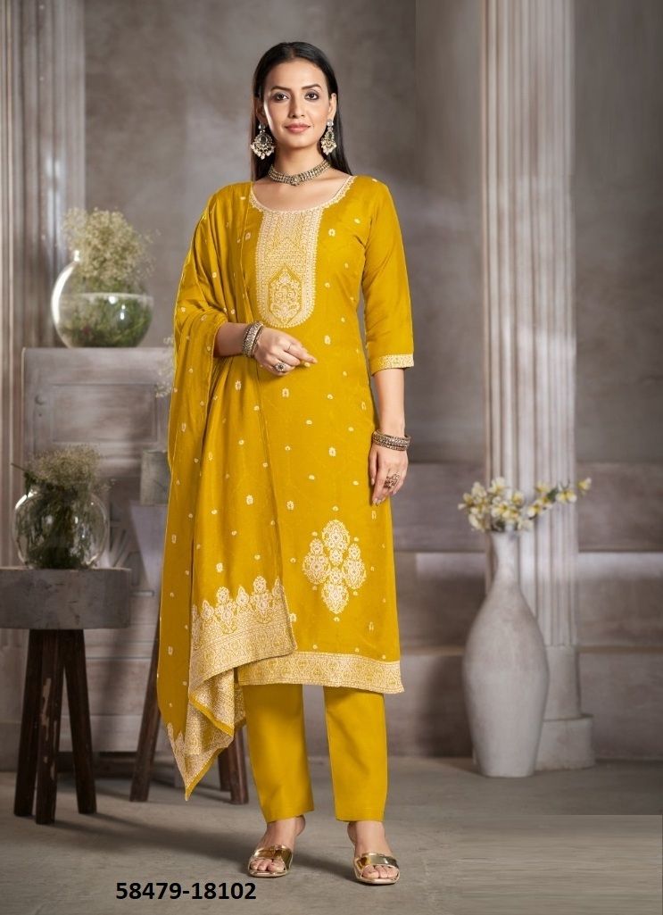 KIA DARK - Catalog # 58479 (Set of 6 Semi-Stitched / Un-Stitched Suits) by Brand FOUR DOTS