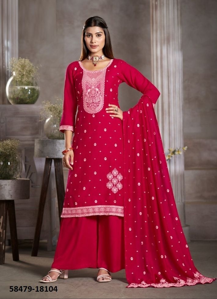 KIA DARK - Catalog # 58479 (Set of 6 Semi-Stitched / Un-Stitched Suits) by Brand FOUR DOTS