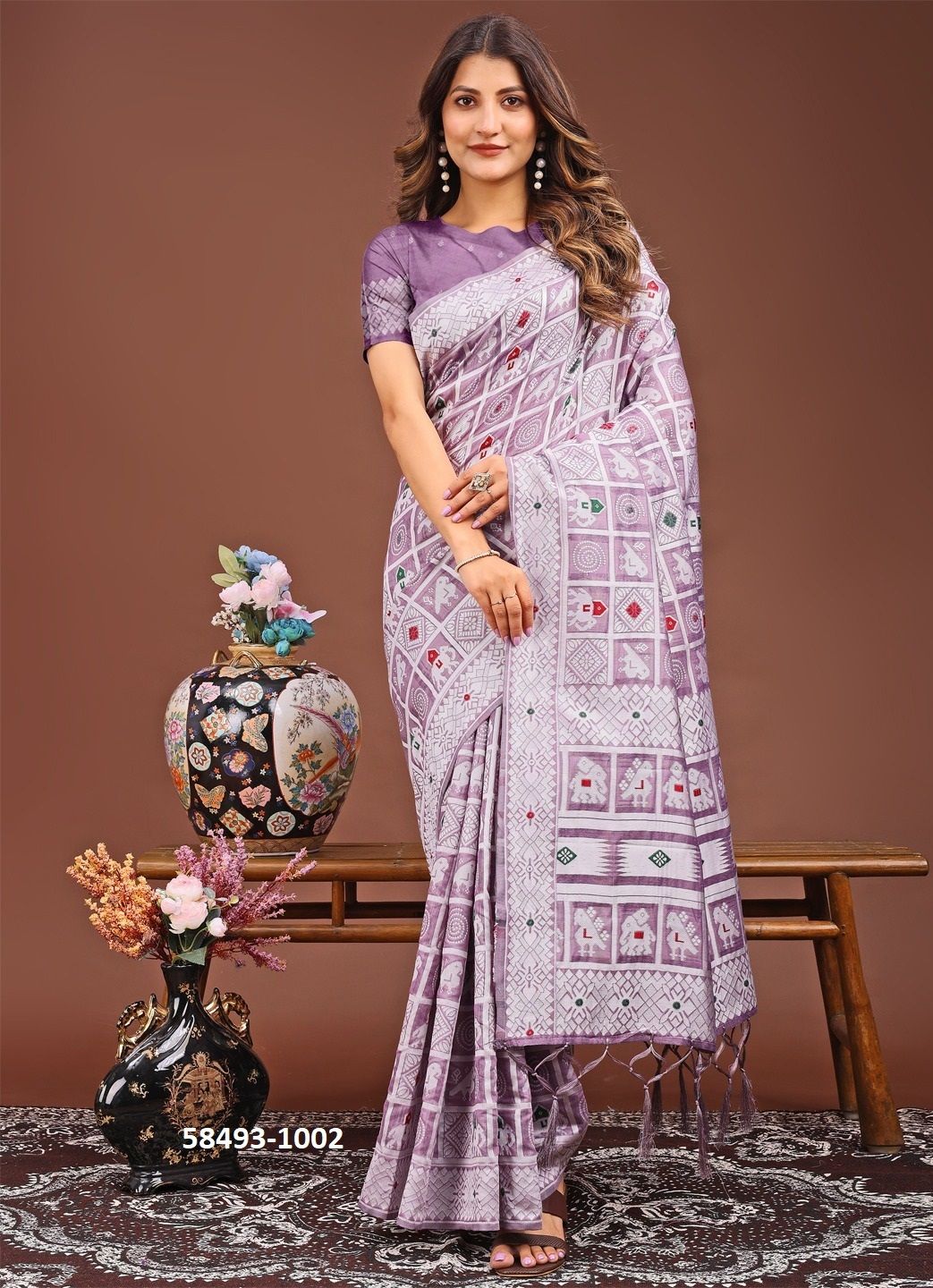 BANDHEJ LINEN LOOM - Catalog # 58493 (Set of 6 Sarees) by Brand DESI MUSE