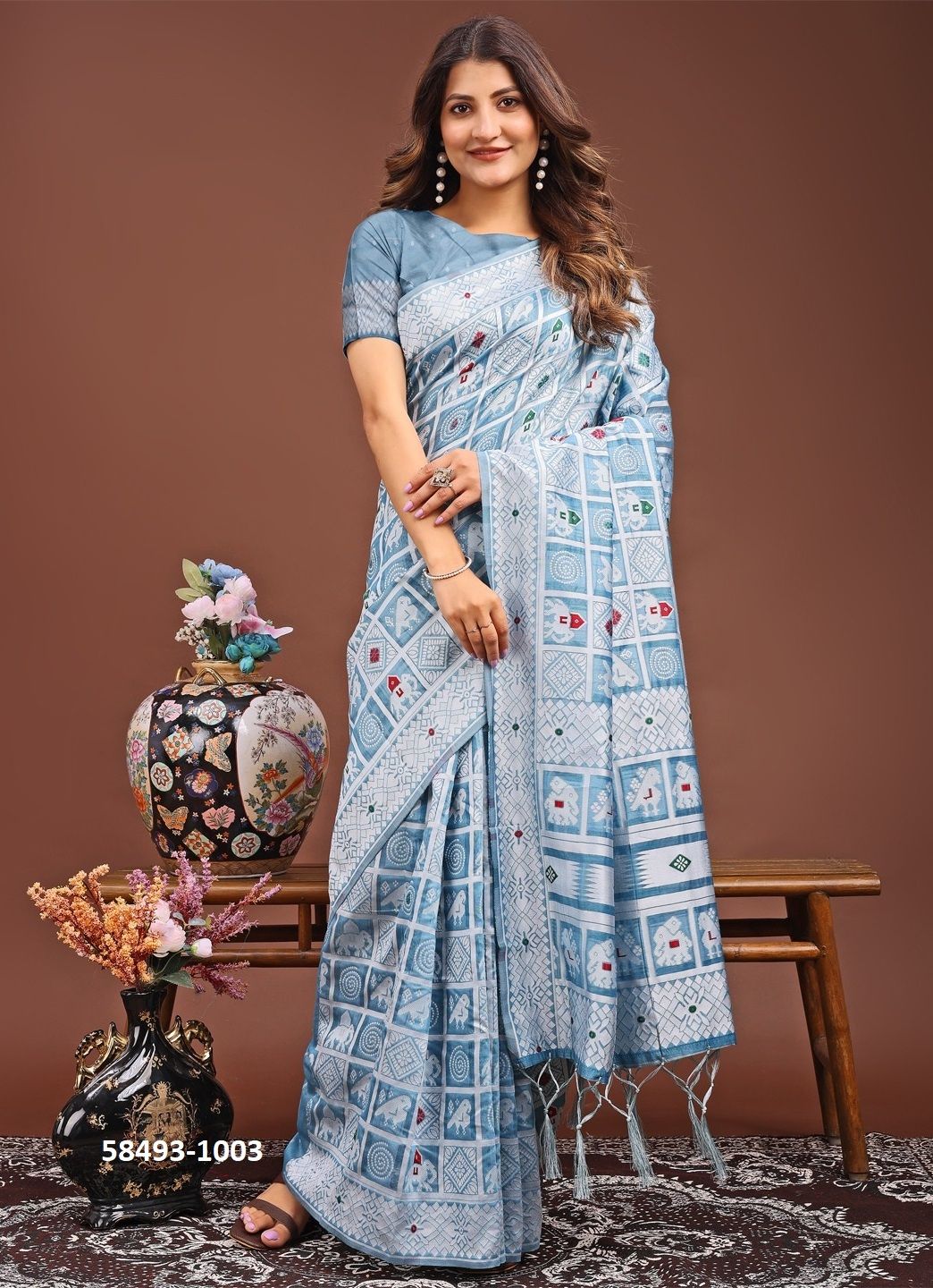 BANDHEJ LINEN LOOM - Catalog # 58493 (Set of 6 Sarees) by Brand DESI MUSE