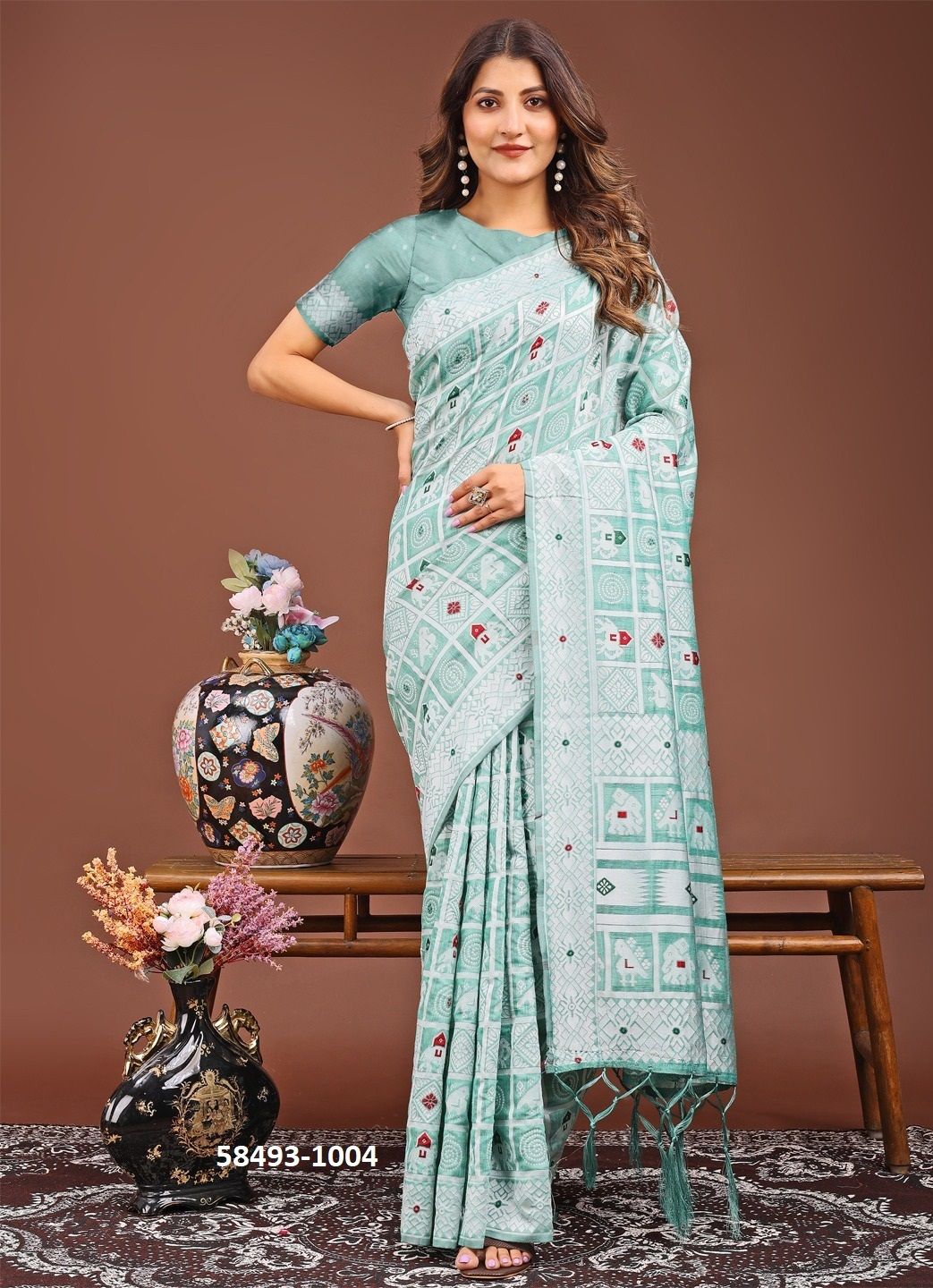 BANDHEJ LINEN LOOM - Catalog # 58493 (Set of 6 Sarees) by Brand DESI MUSE