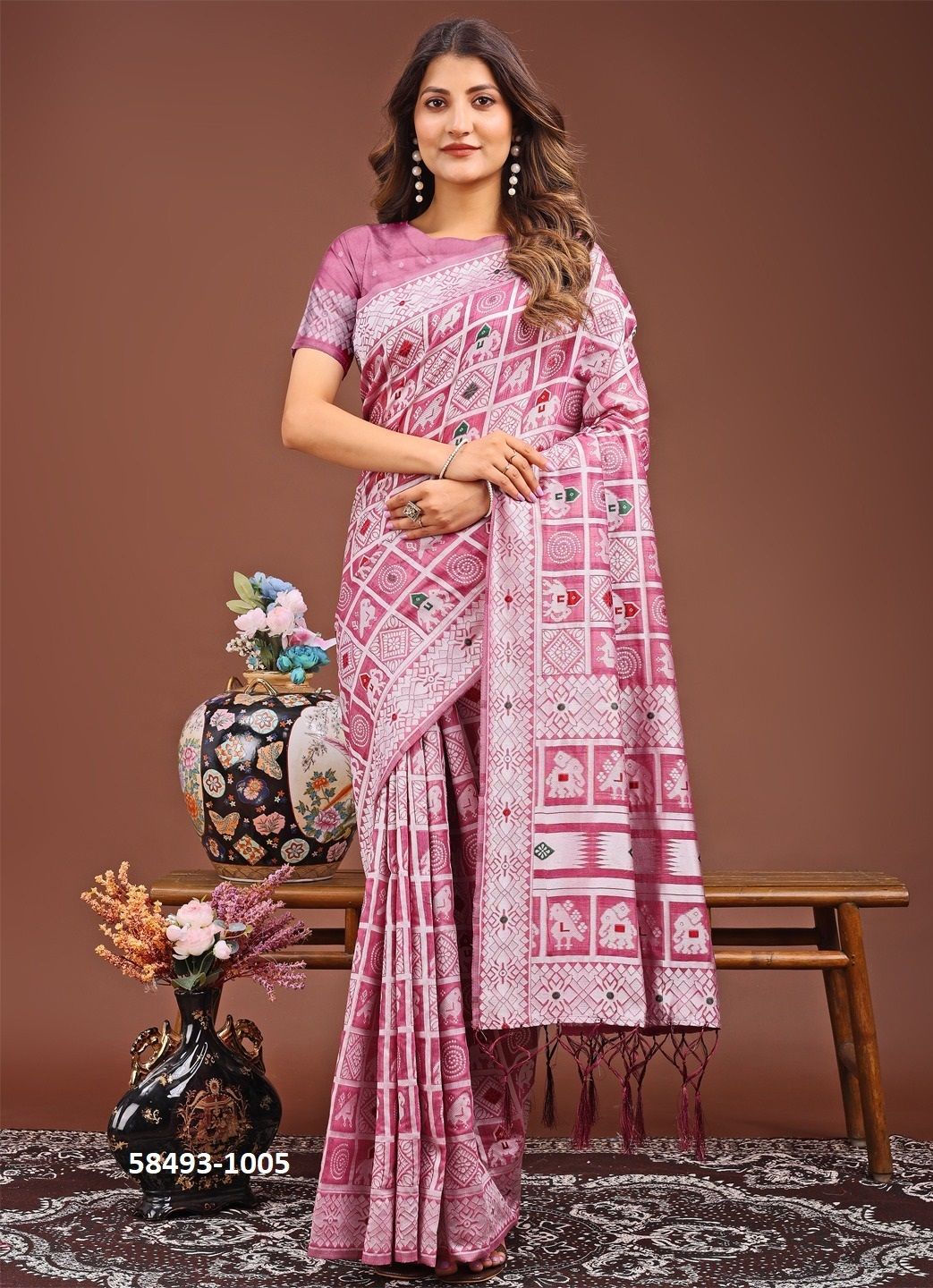 BANDHEJ LINEN LOOM - Catalog # 58493 (Set of 6 Sarees) by Brand DESI MUSE