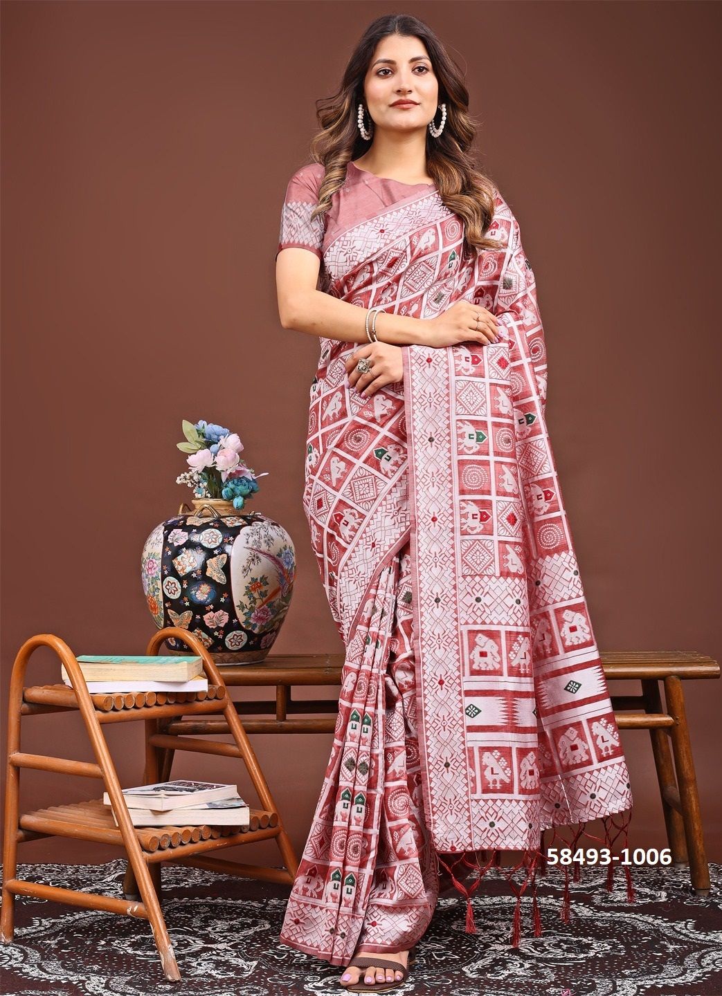 BANDHEJ LINEN LOOM - Catalog # 58493 (Set of 6 Sarees) by Brand DESI MUSE