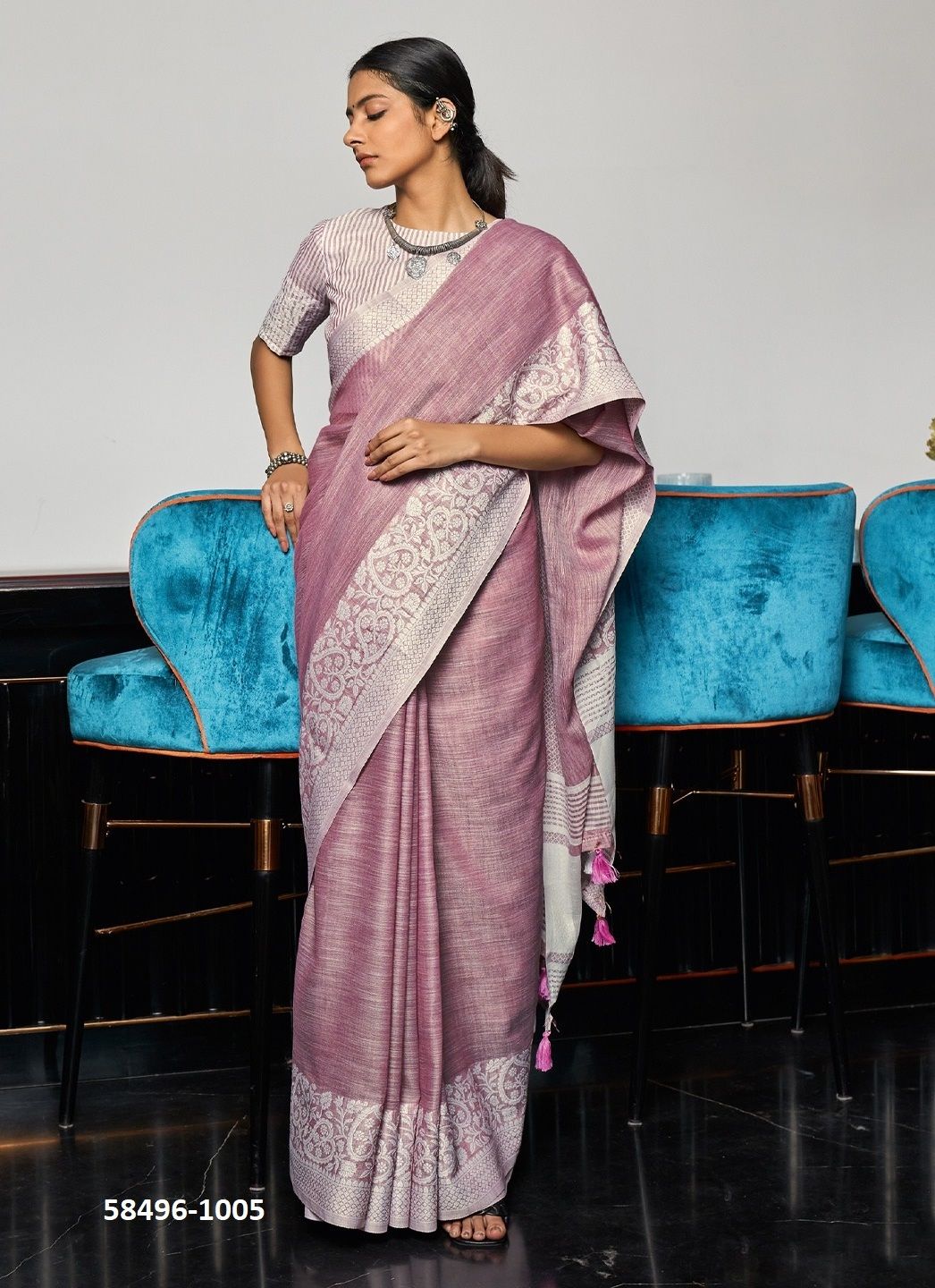 LINEN LOOMS - Catalog # 58496 (Set of 3 Sarees) by Brand DESI MUSE