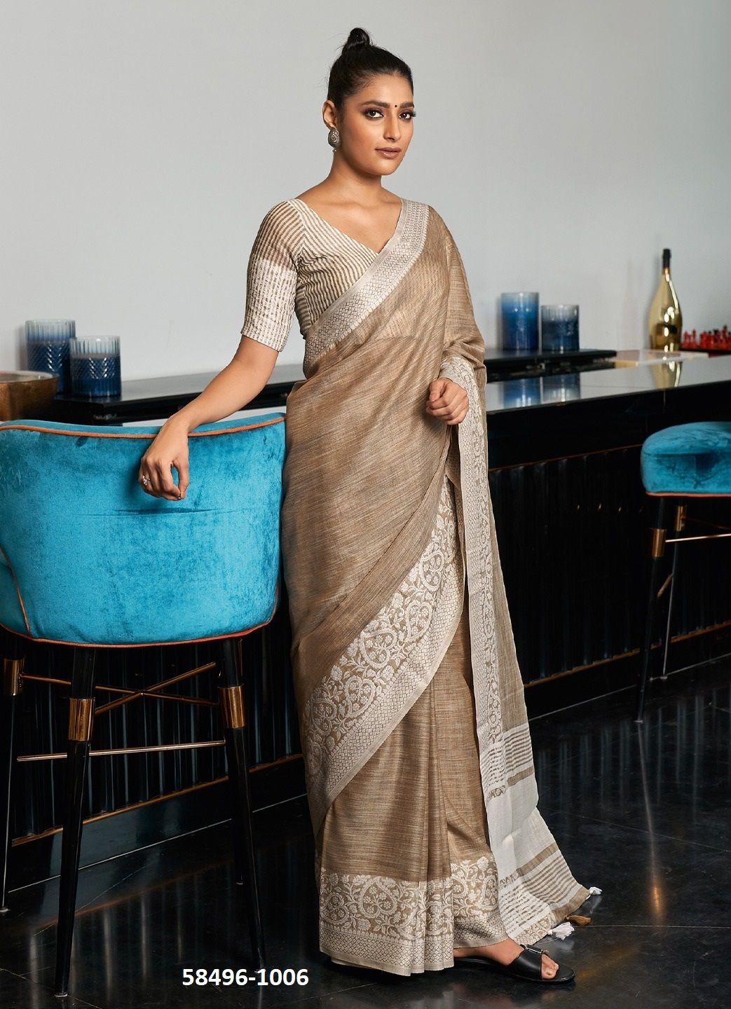 LINEN LOOMS - Catalog # 58496 (Set of 3 Sarees) by Brand DESI MUSE