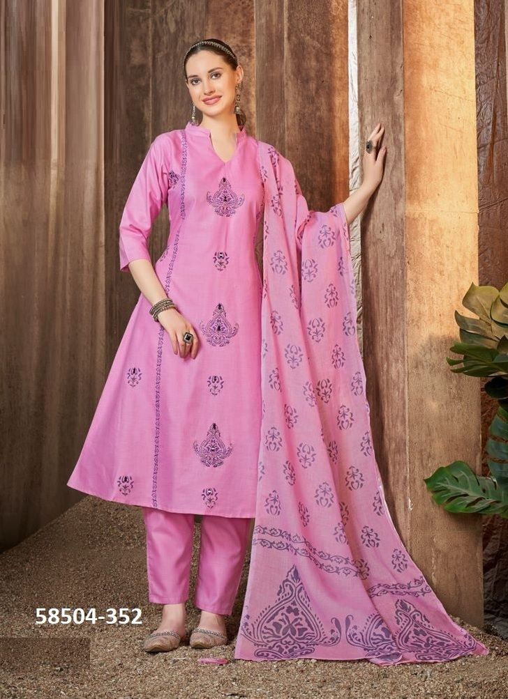 MUL-MUL COTTON SERIES 351-354 - Catalog # 58504 (Set of 4 SIZE-SETS [Readymade Salwar Suits]) by Brand POONAM DESIGNER